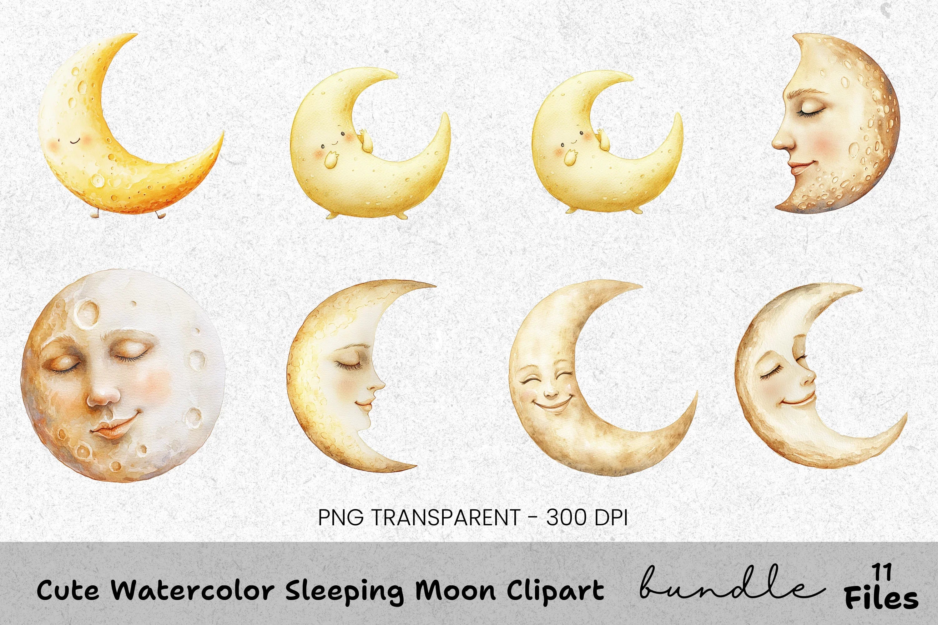Cute Sleeping Moon Clipart Bundle