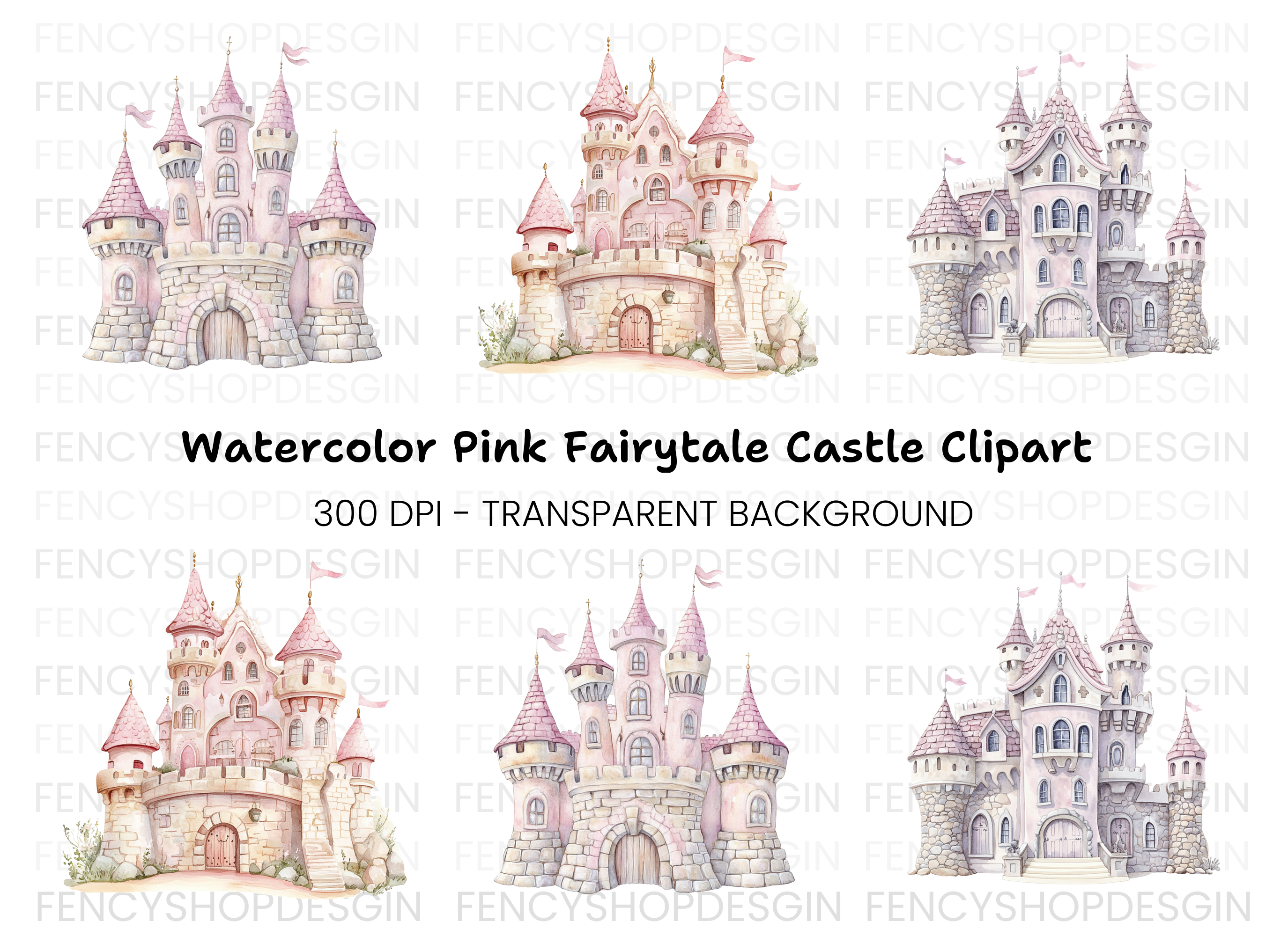 Pink Princess Castle Clipart Bundle
