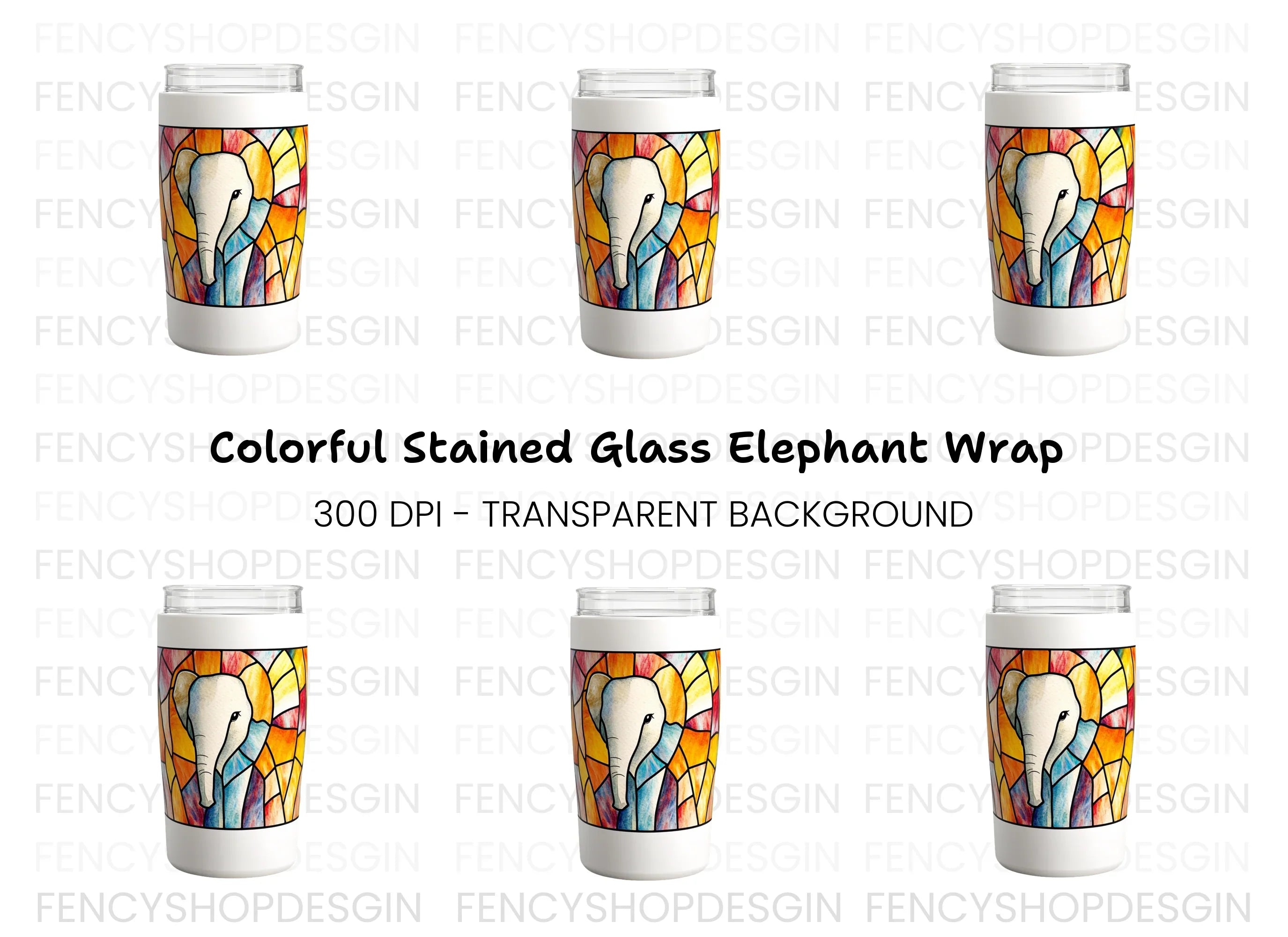 Colorful Stained Glass Elephant Clipart Bundle