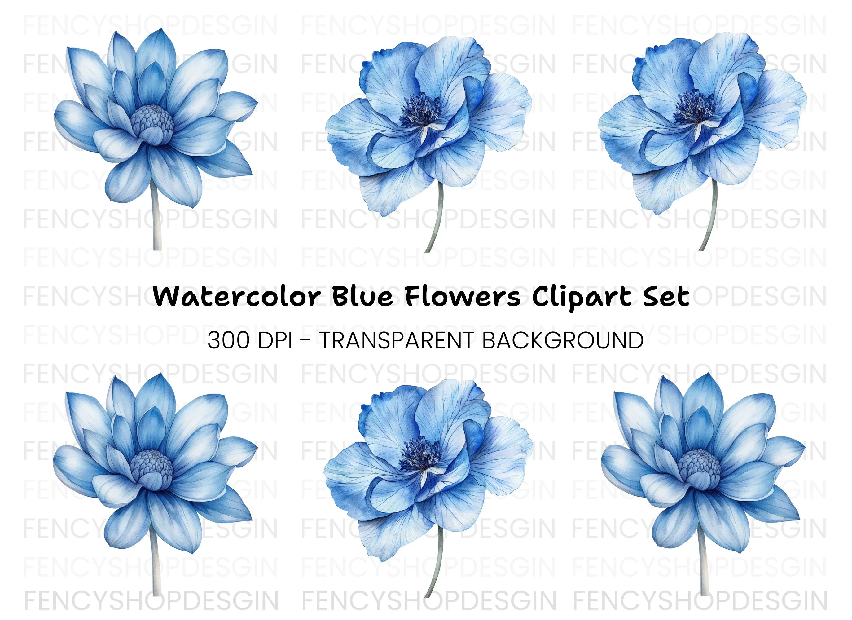 Stunning Blue Dahlia and Poppy Clipart Bundle