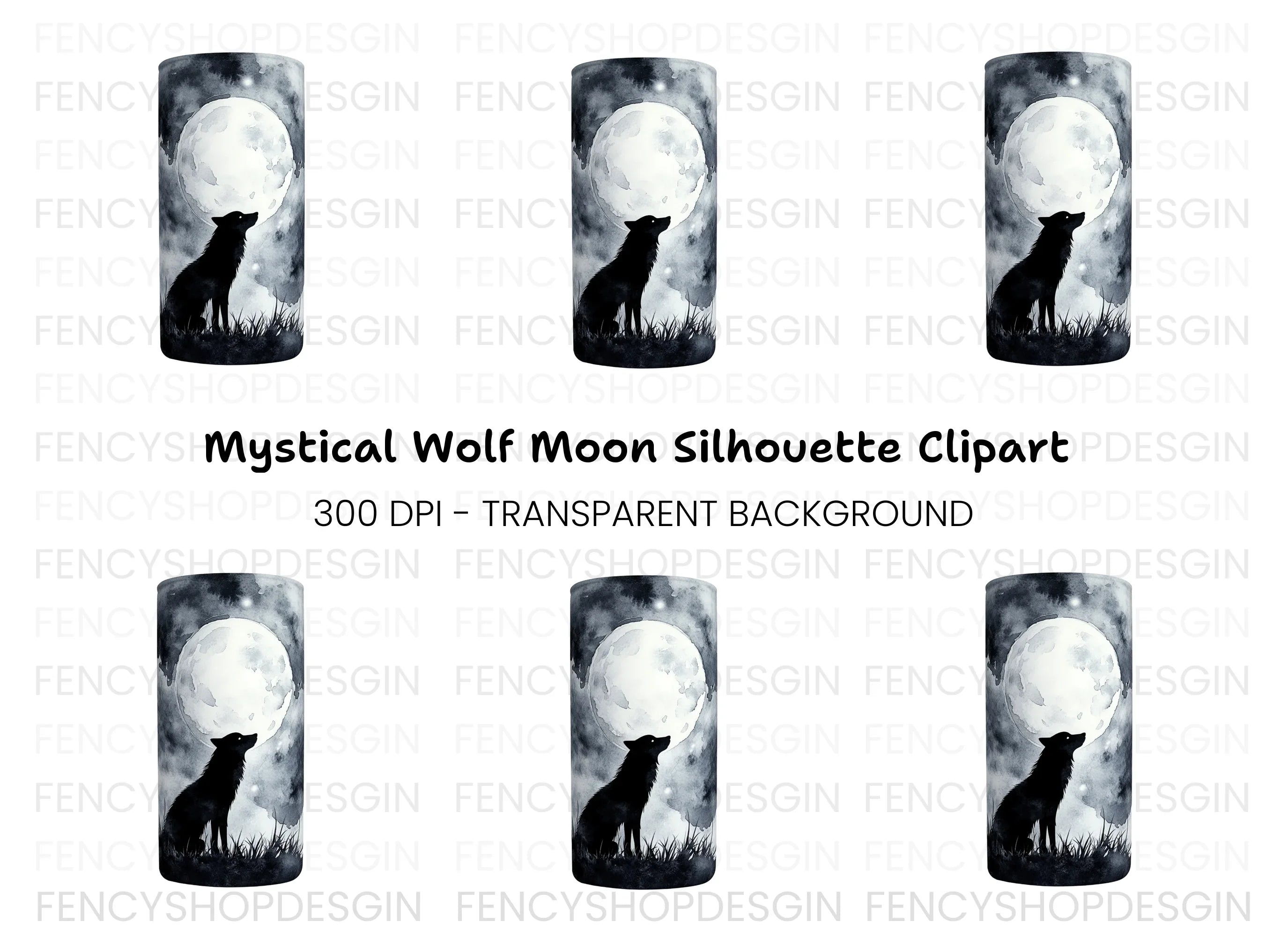 Howling Wolf Moon Night Scene Clipart Bundle
