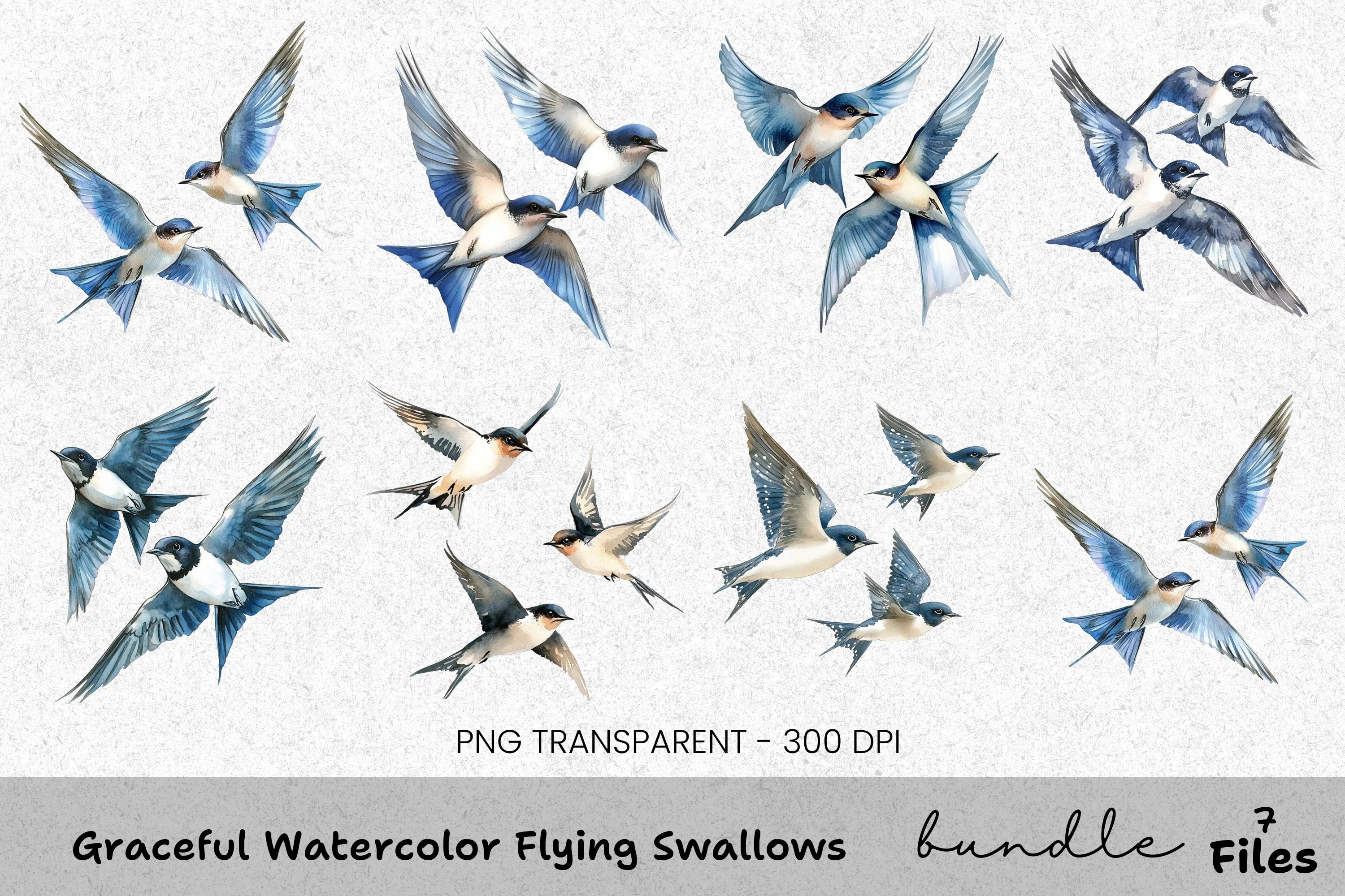 Graceful Flying Swallows Clipart Bundle