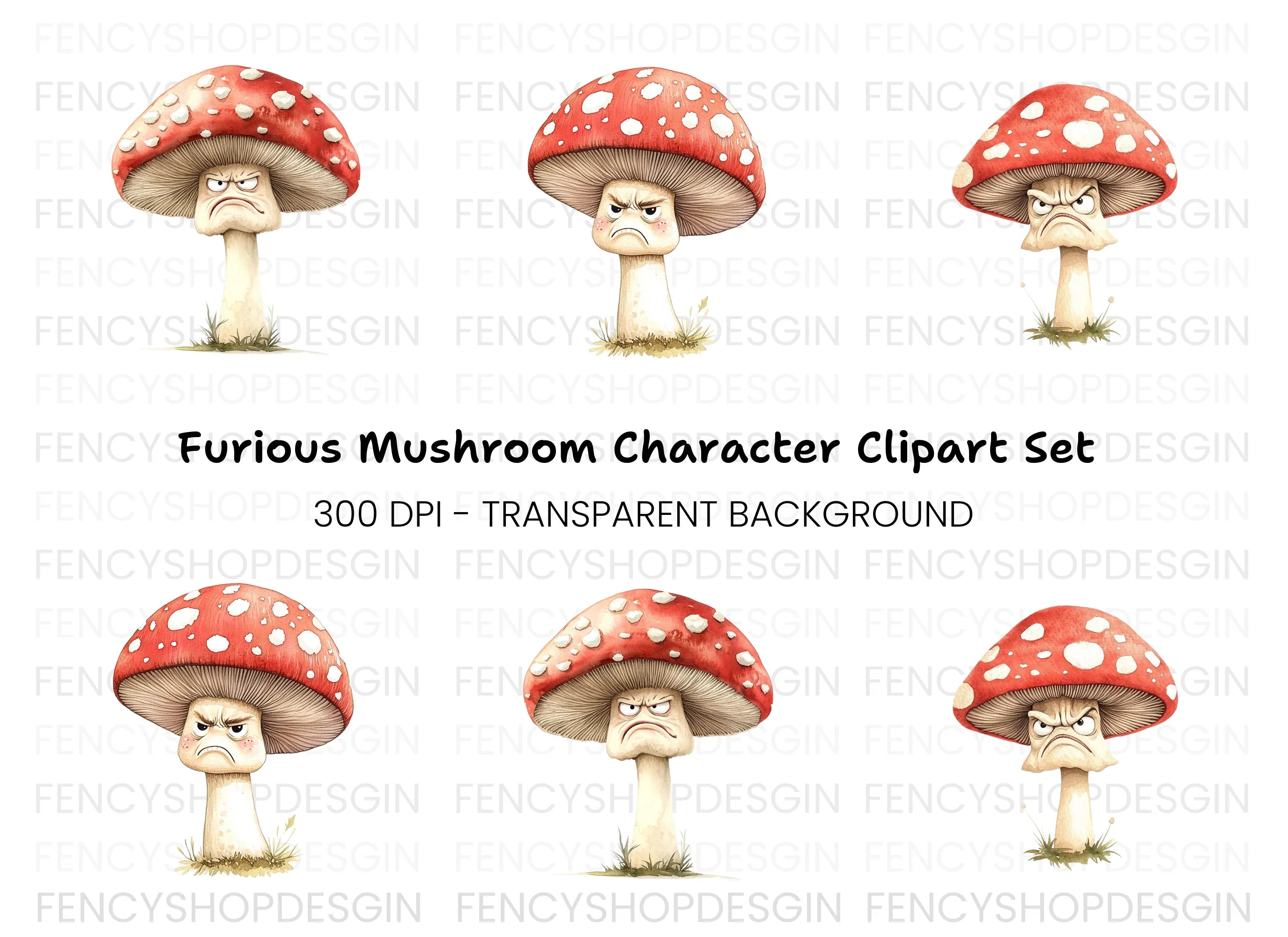 Angry Mushroom Character Clipart Bundle