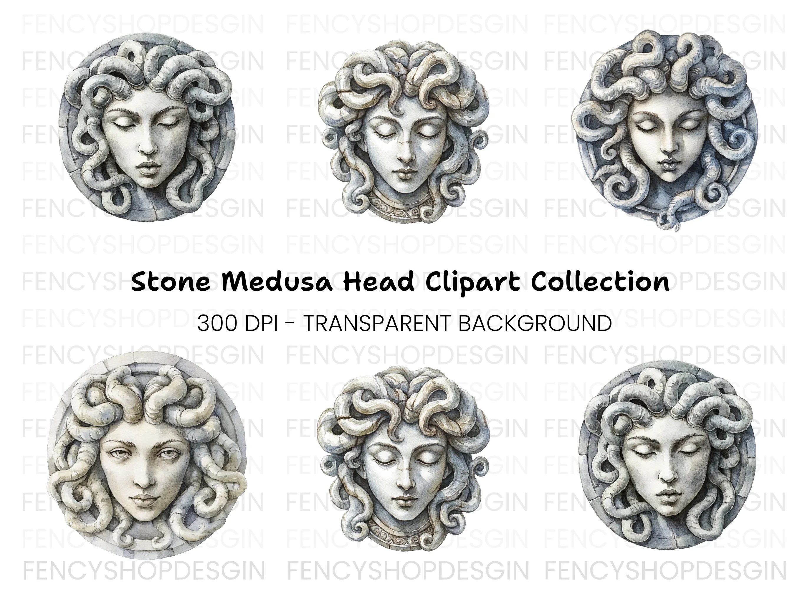 Medusa Stone Head Clipart Bundle
