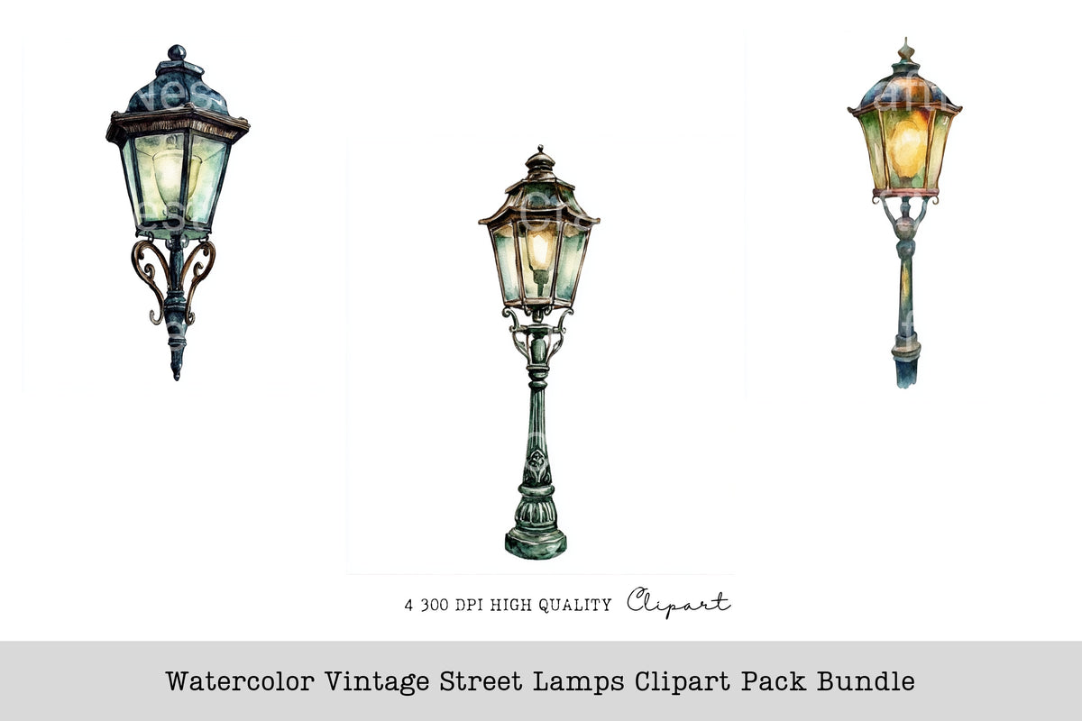 Vintage Street Lamps Clipart Bundle