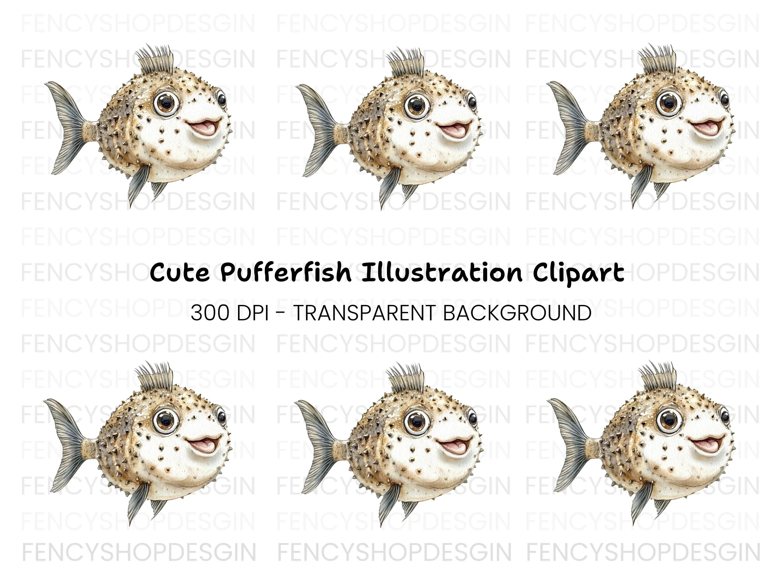 Cute Spiky Pufferfish Clipart Bundle