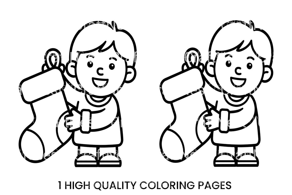 Boy Holding Christmas Stocking Coloring Books