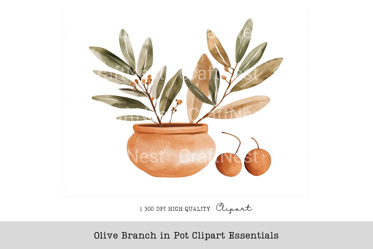 Olive Branch In Pot Essentials Clipart Bundle