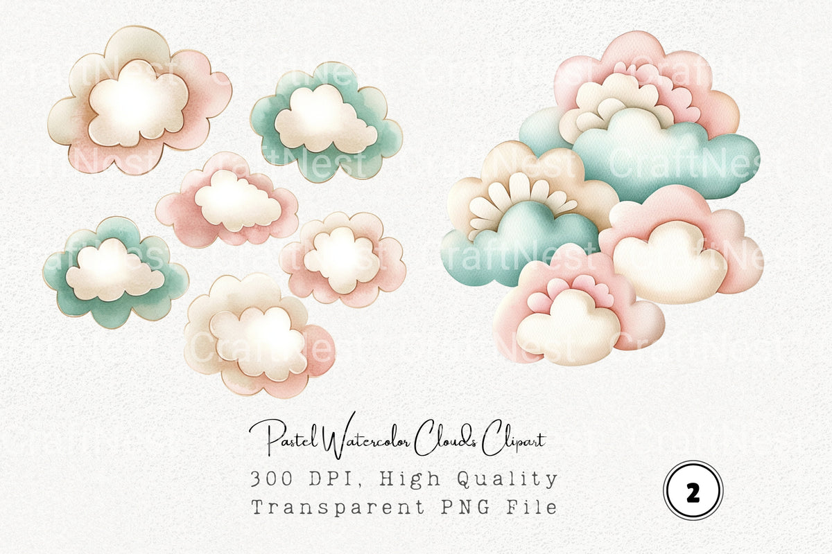 Pastel Clouds Clipart Bundle