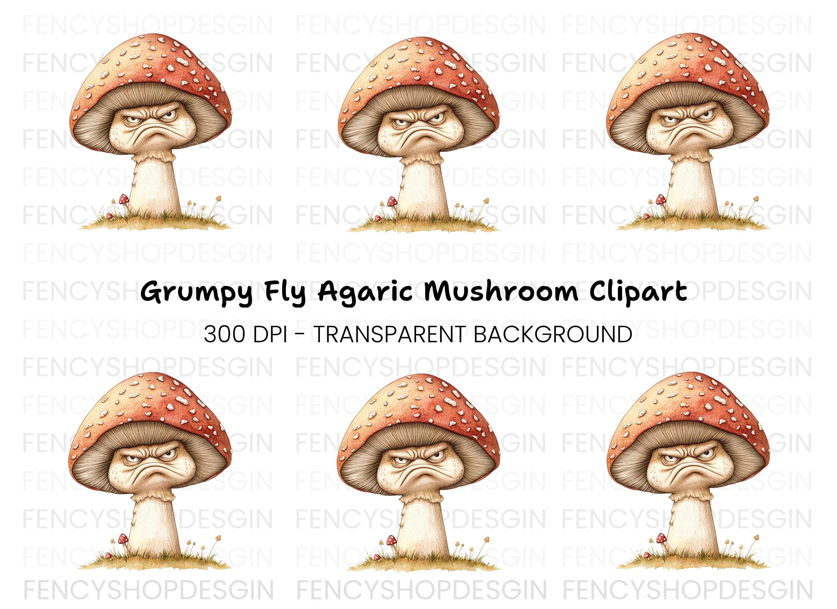Grumpy Red Mushroom Clipart Bundle