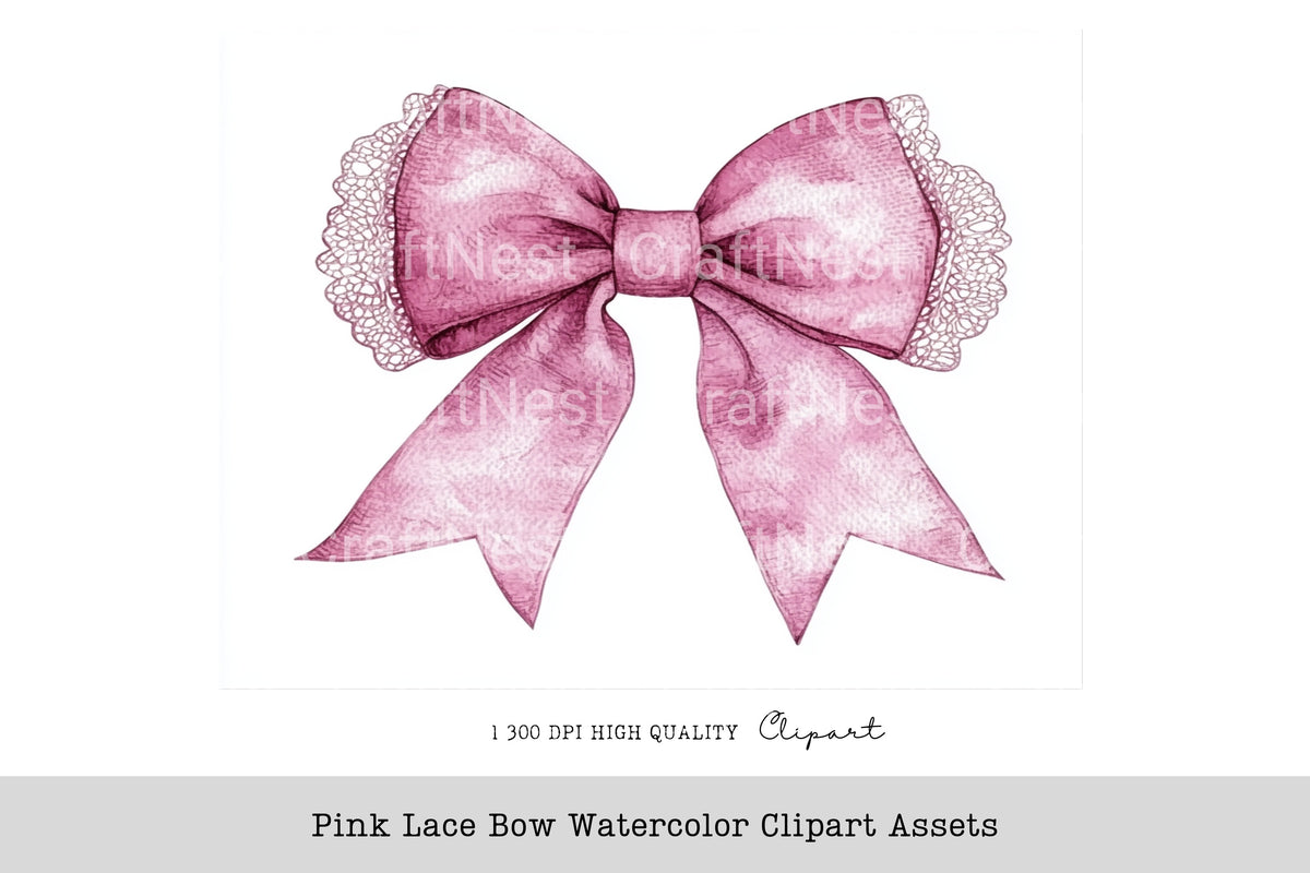 Pink Lace Bow Clipart Bundle