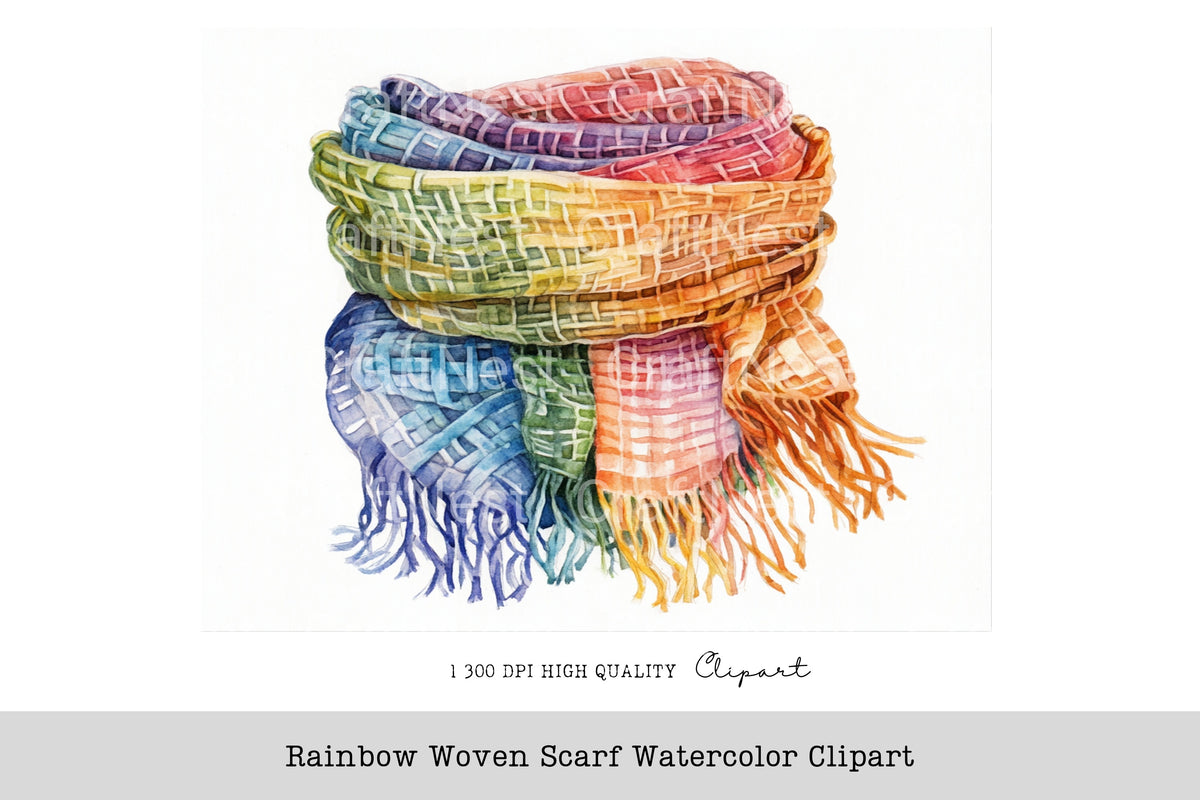 Rainbow Woven Scarf Clipart Bundle