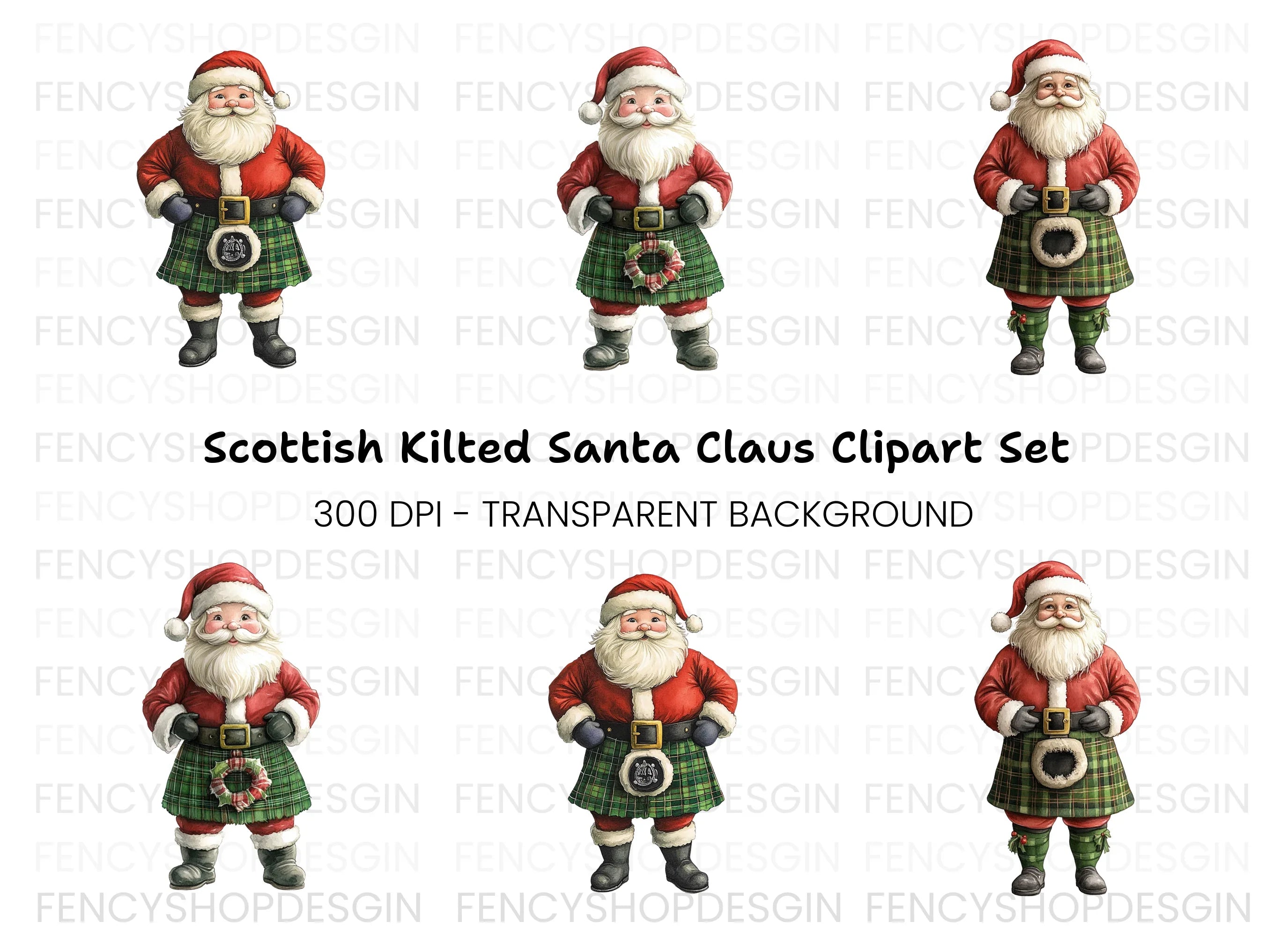 Tartan Kilt Santa Claus Clipart Bundle