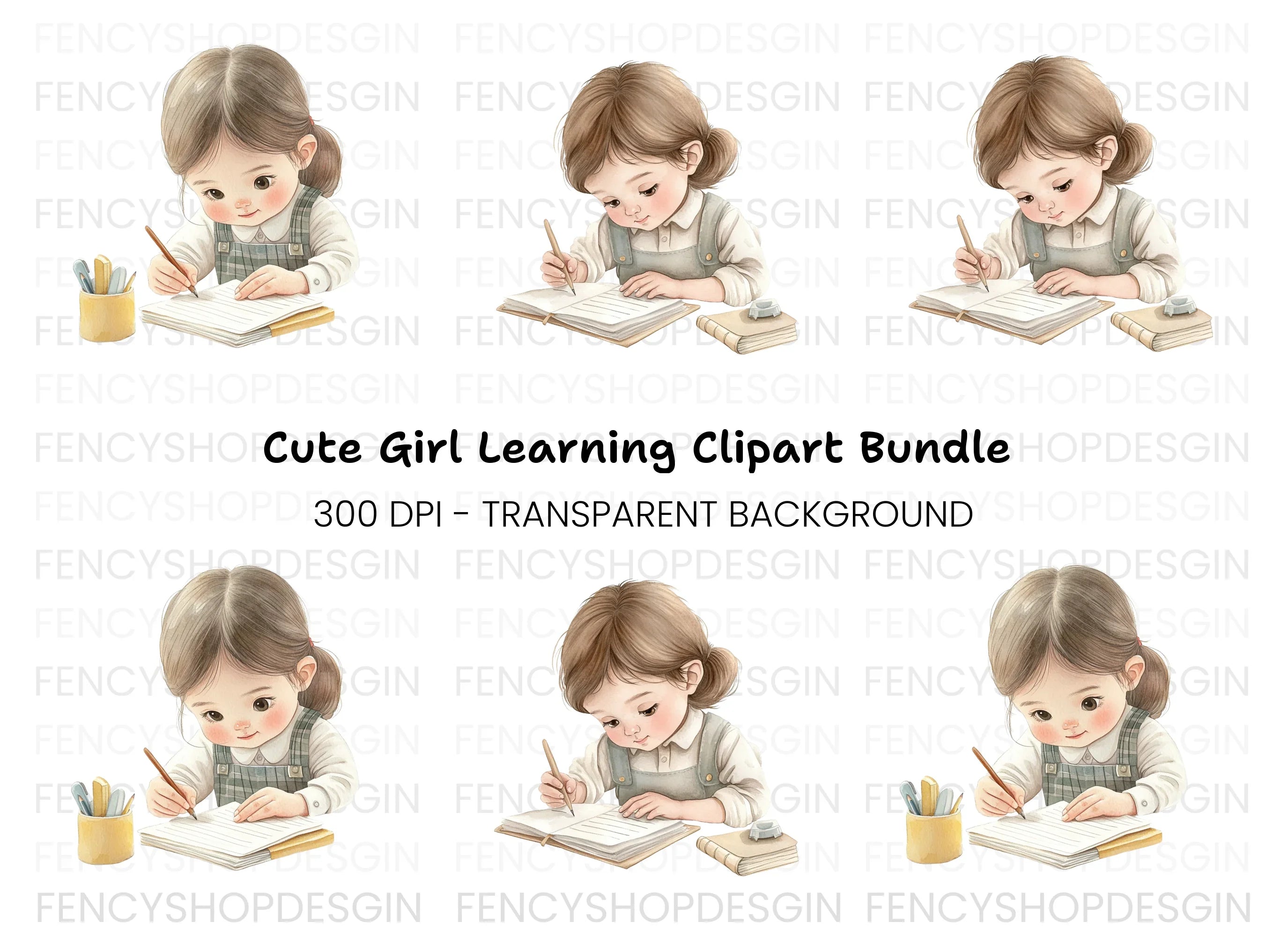 Cute Girls Studying Clipart Bundle