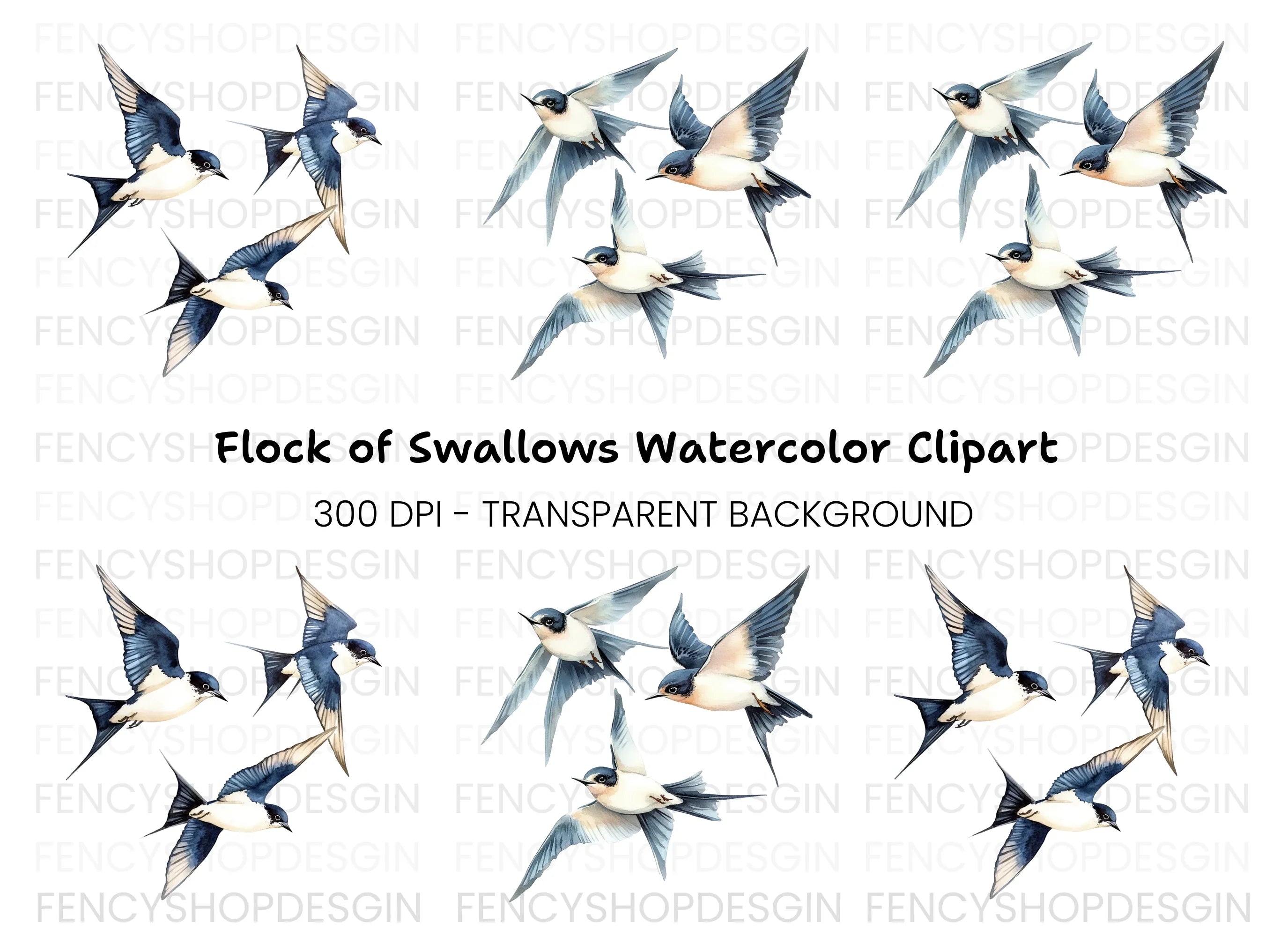 Flying Swallows Clipart Bundle