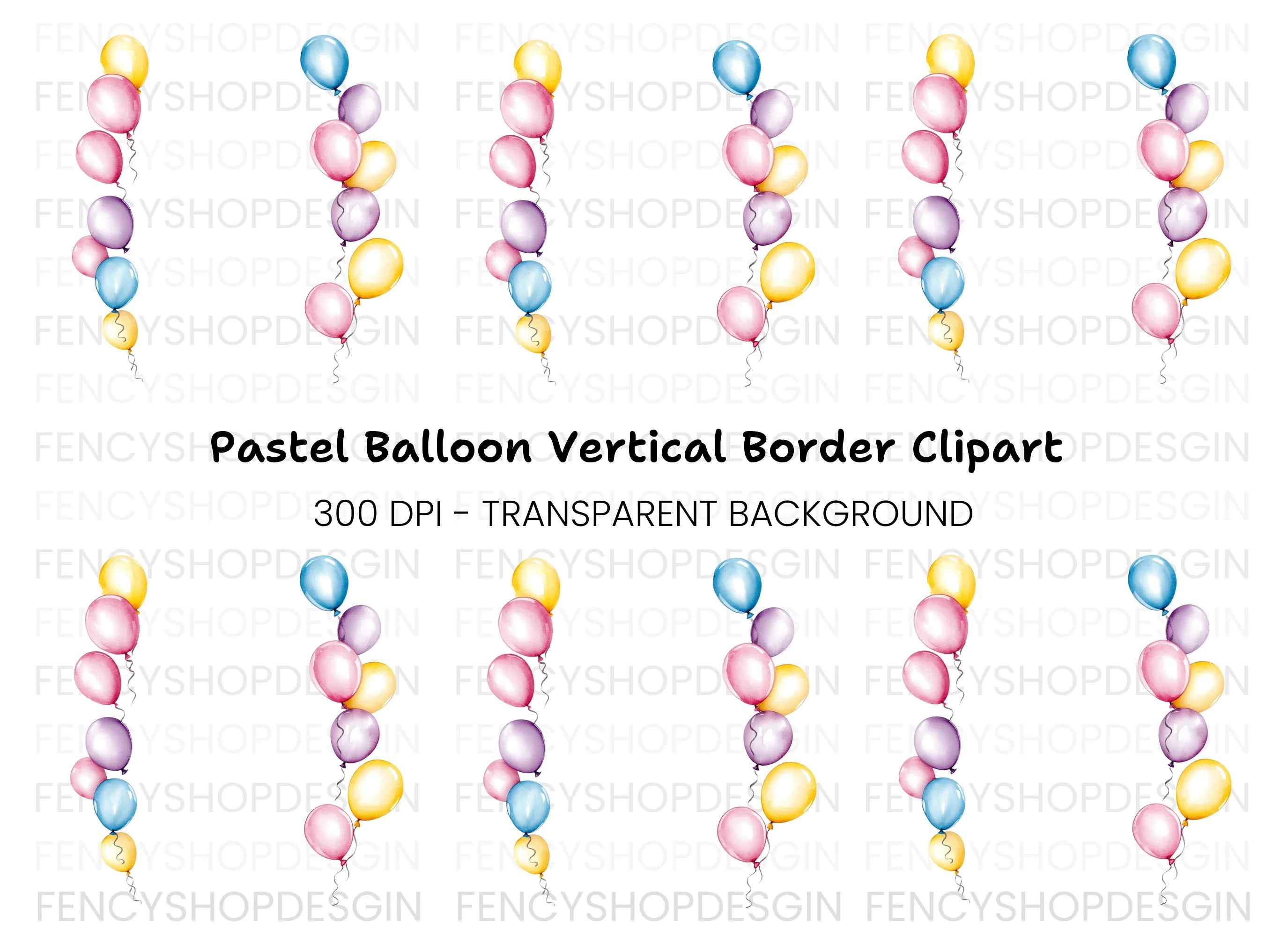 Pastel Balloon Borders Clipart Bundle