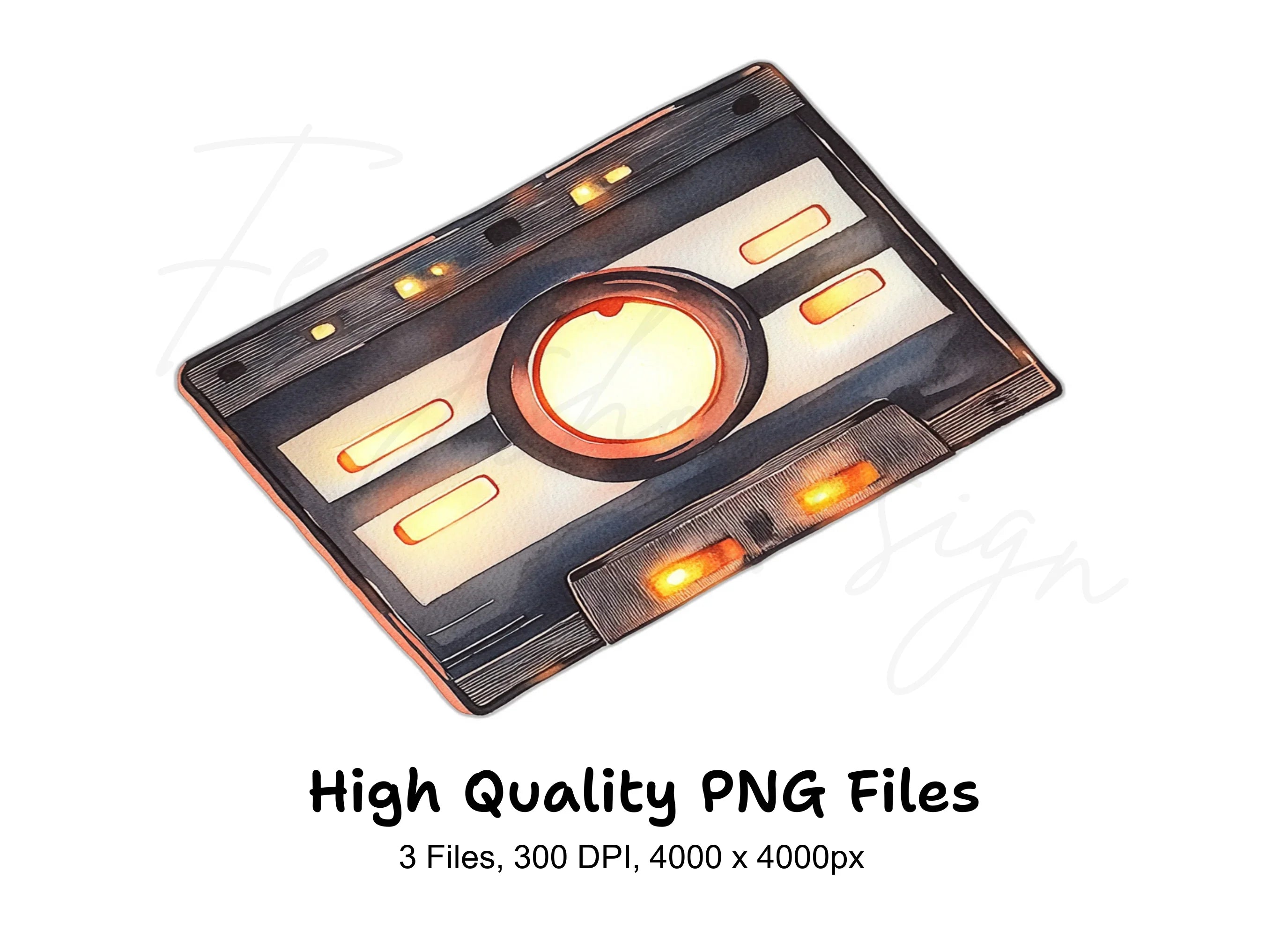 Glowing Retro Cassette Tape Clipart Bundle