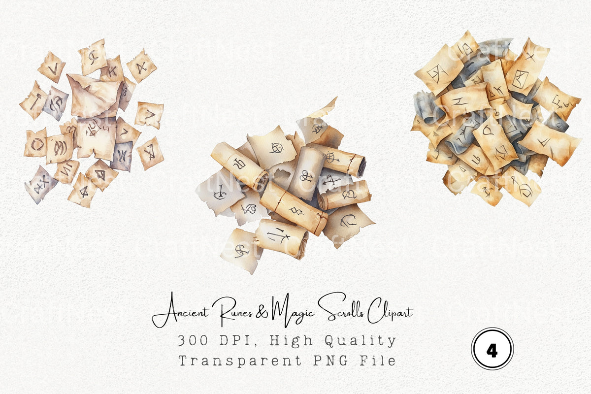 Ancient Runes Magic Scrolls Clipart Bundle