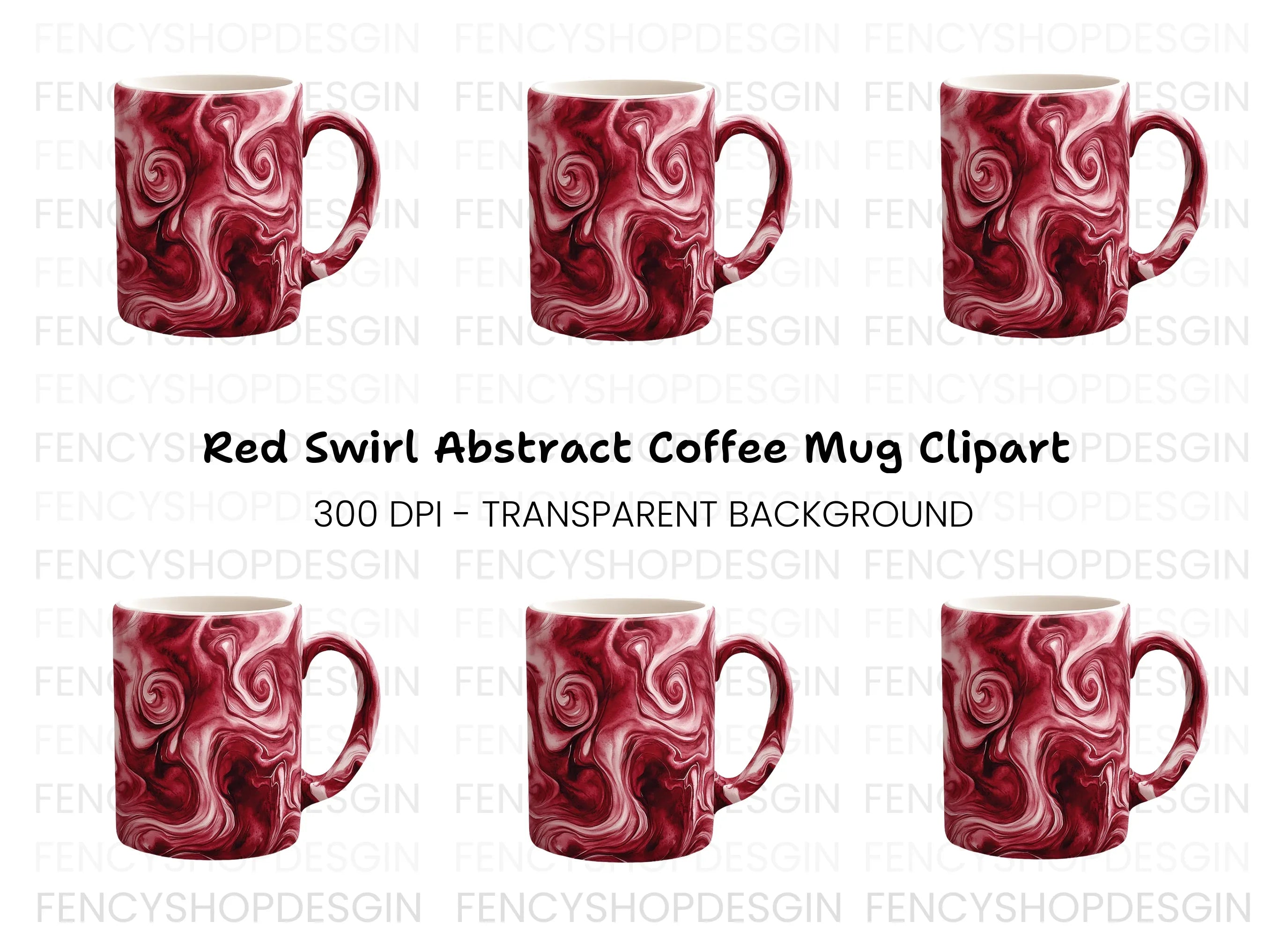 Red Marble Swirl Coffee Clipart Bundle