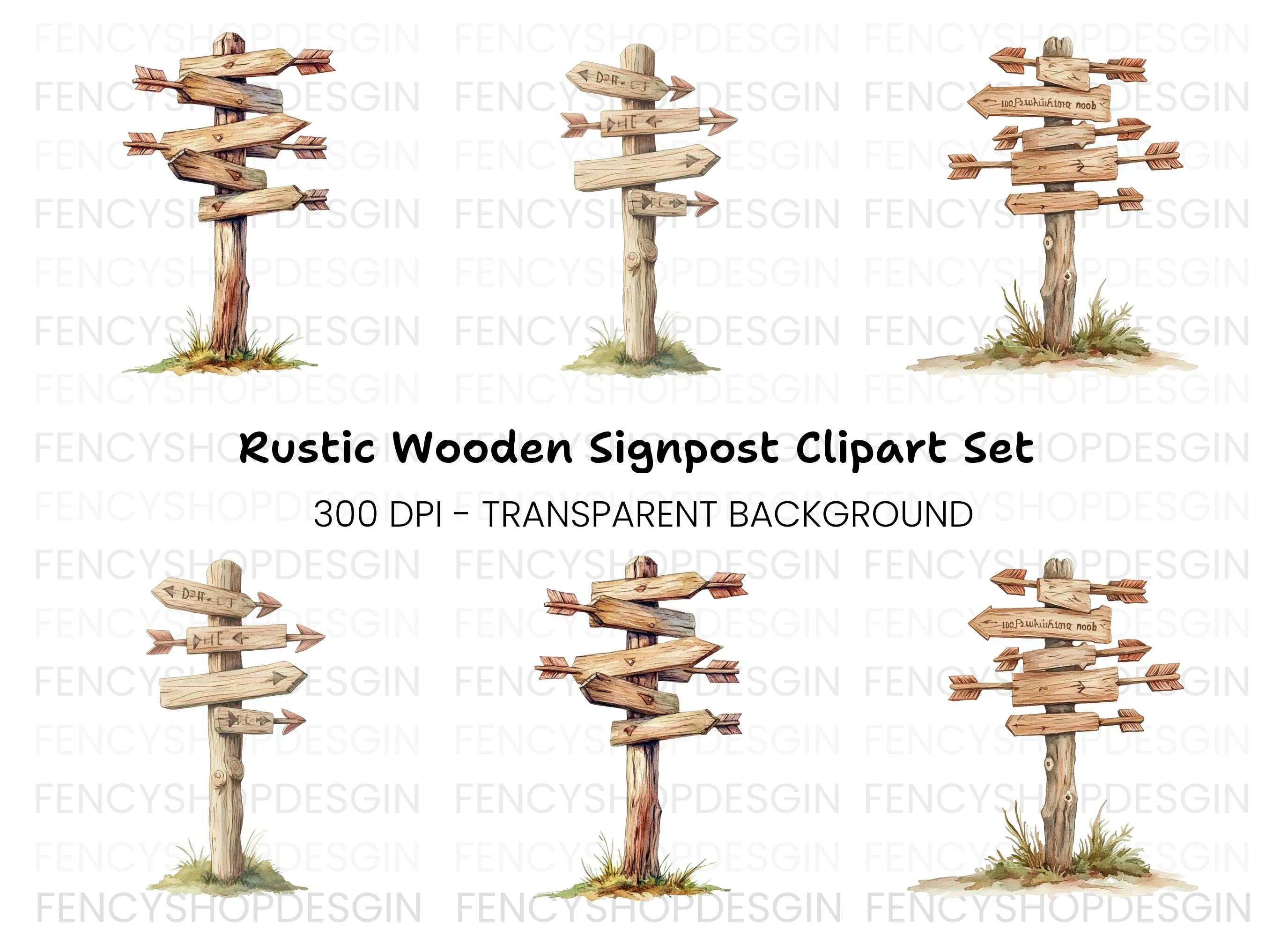 Rustic Wooden Arrow Signs Clipart Bundle