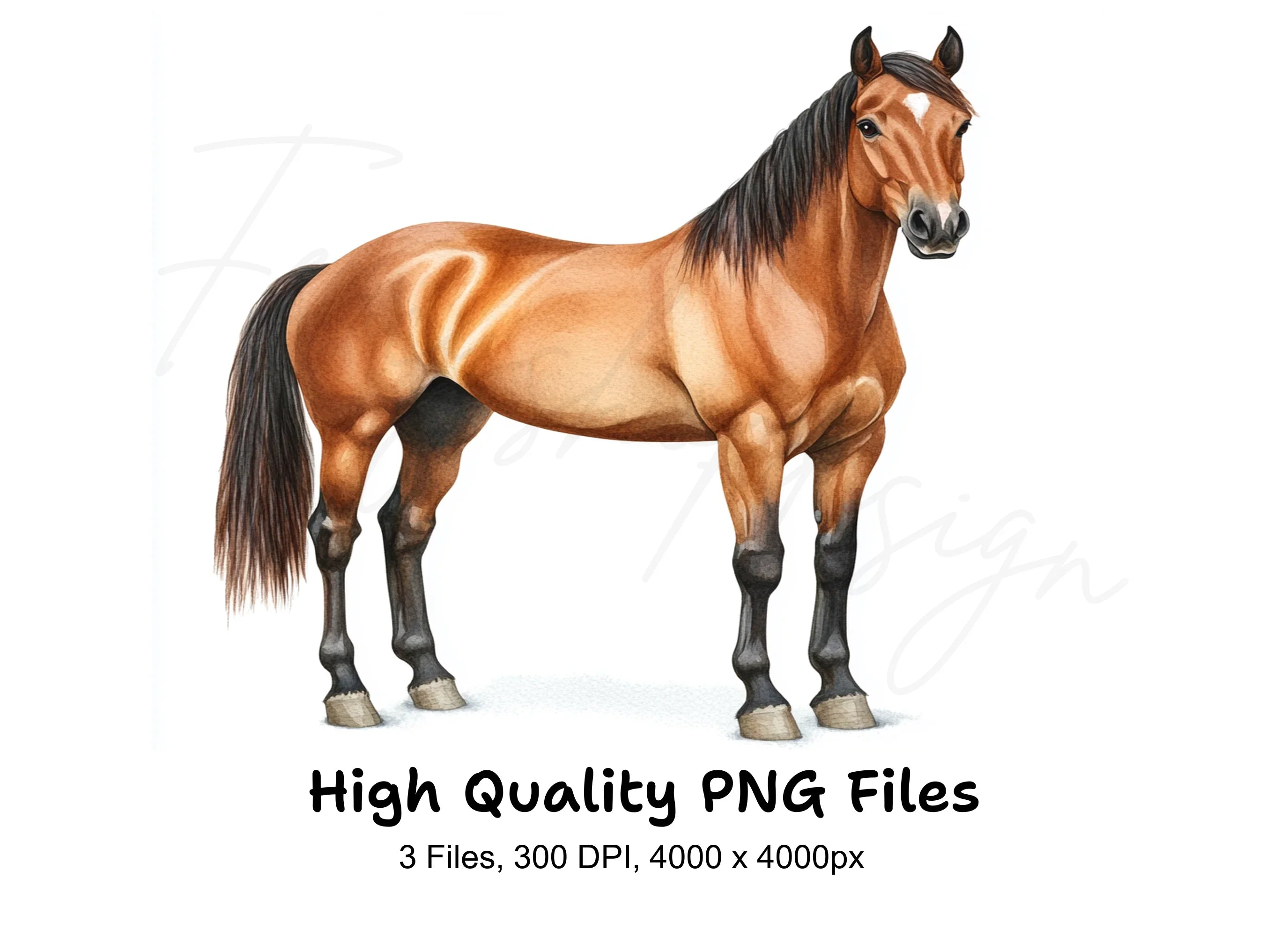 Realistic Brown Horse Clipart Bundle