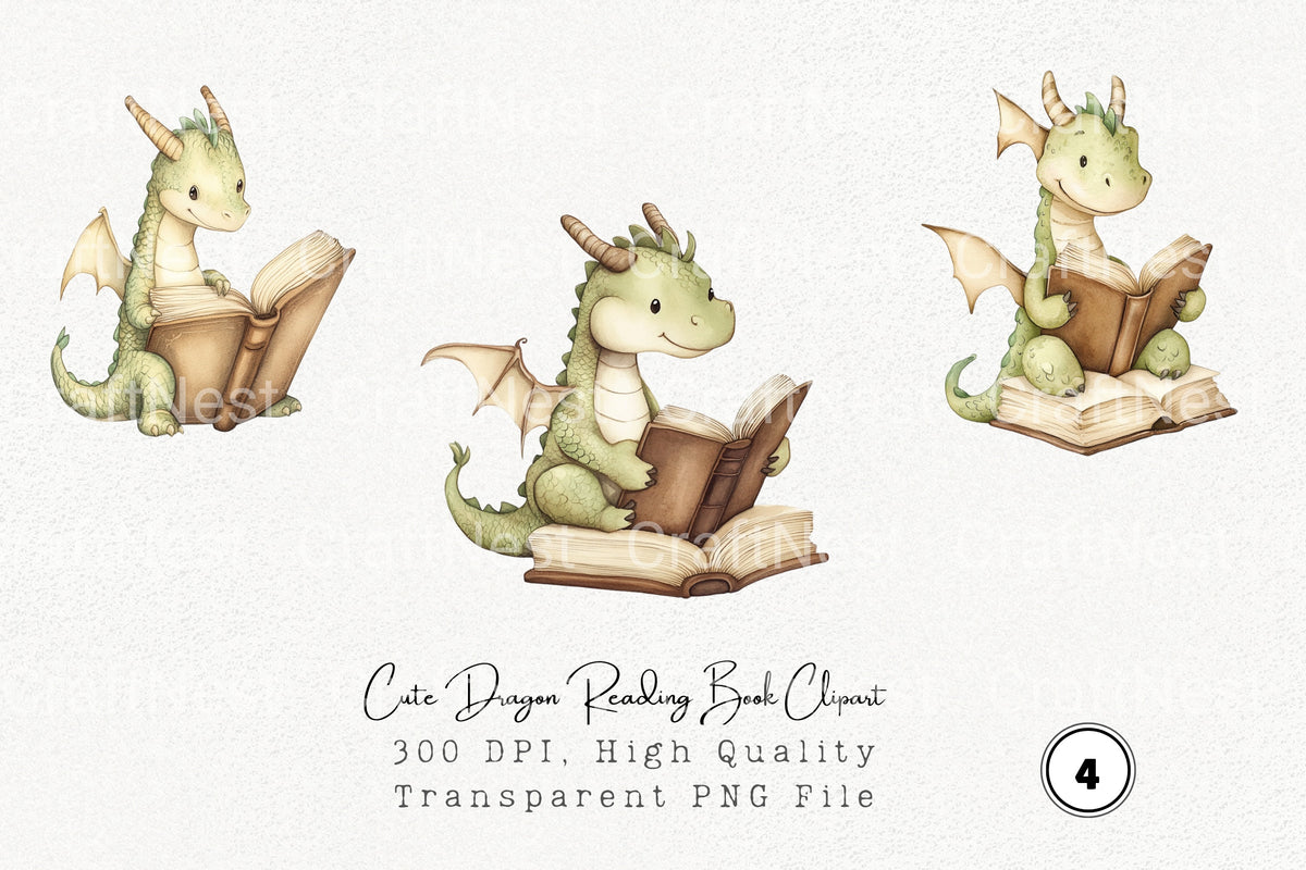 Cute Dragon Reading Clipart Planner