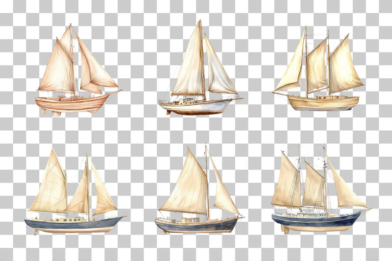 Vintage Sailboat Nautical Scene Clipart Bundle - CraftNest - Digital Crafting and Art