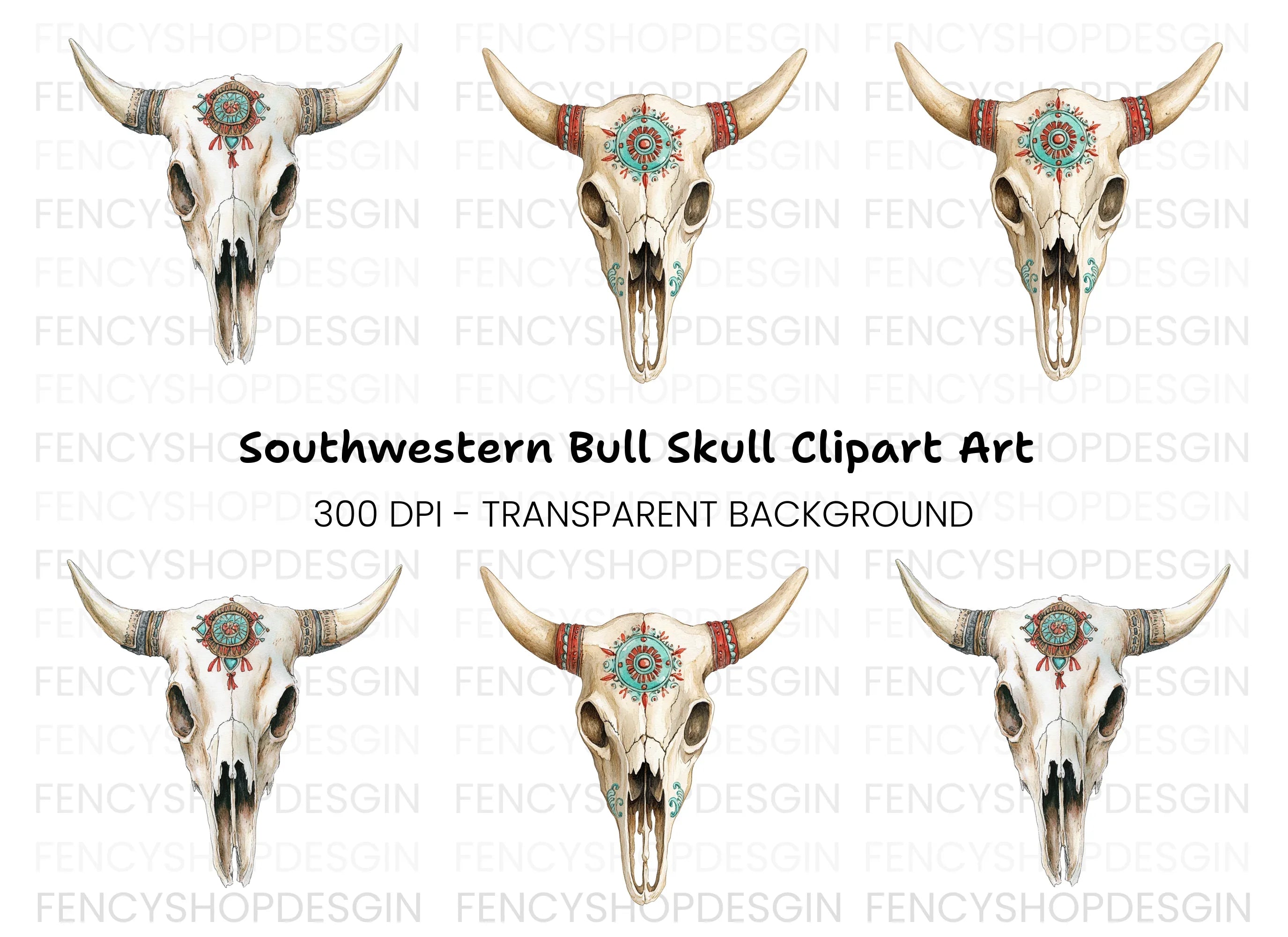 Boho Bull Skull Clipart Bundle