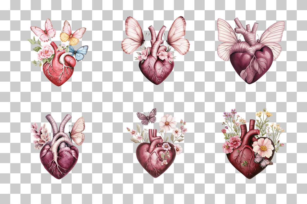 Anatomical Floral Heart with Butterflies Clipart Bundle - CraftNest - Digital Crafting and Art