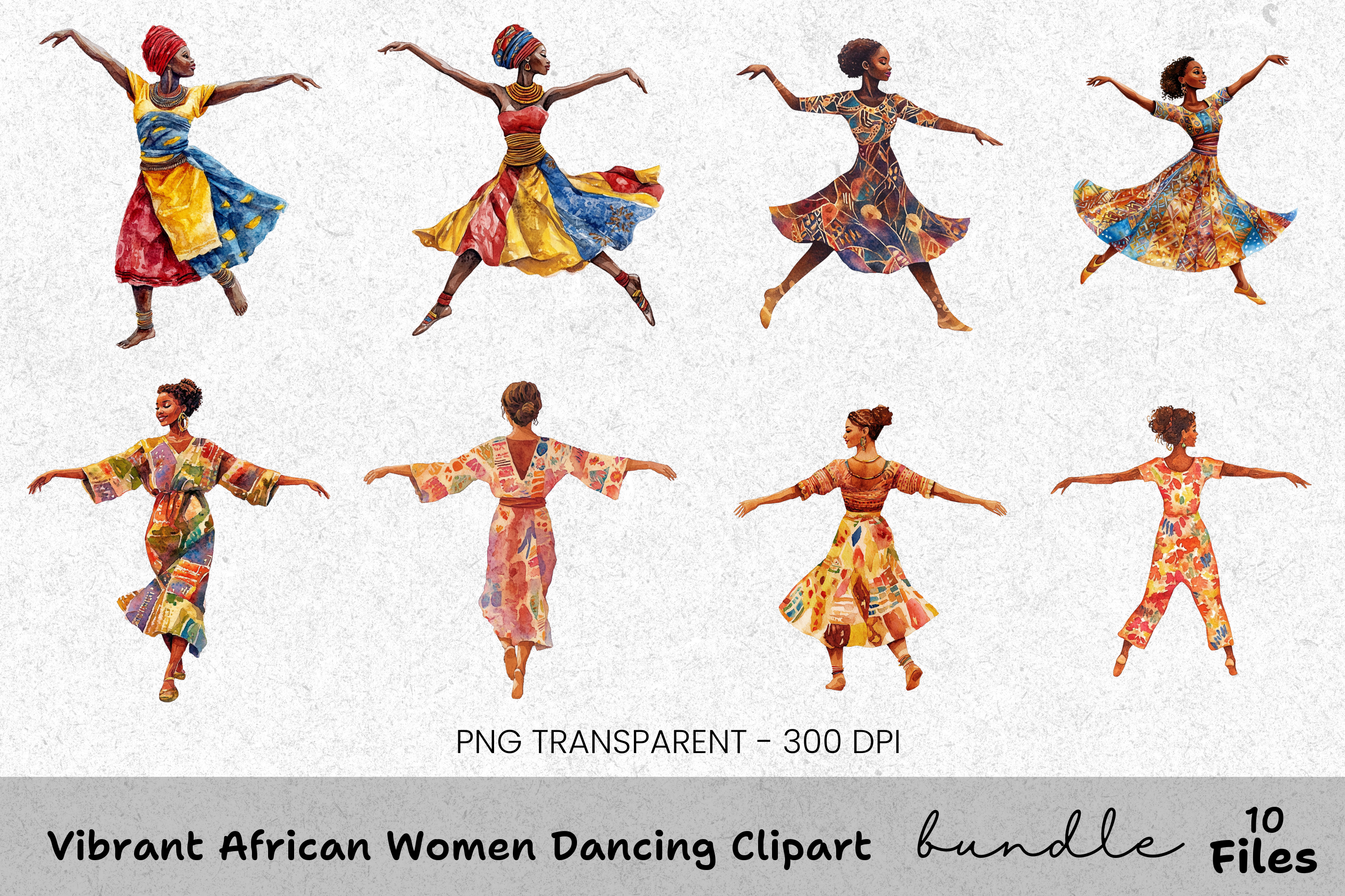 Vibrant African Women Dancing Clipart Bundle