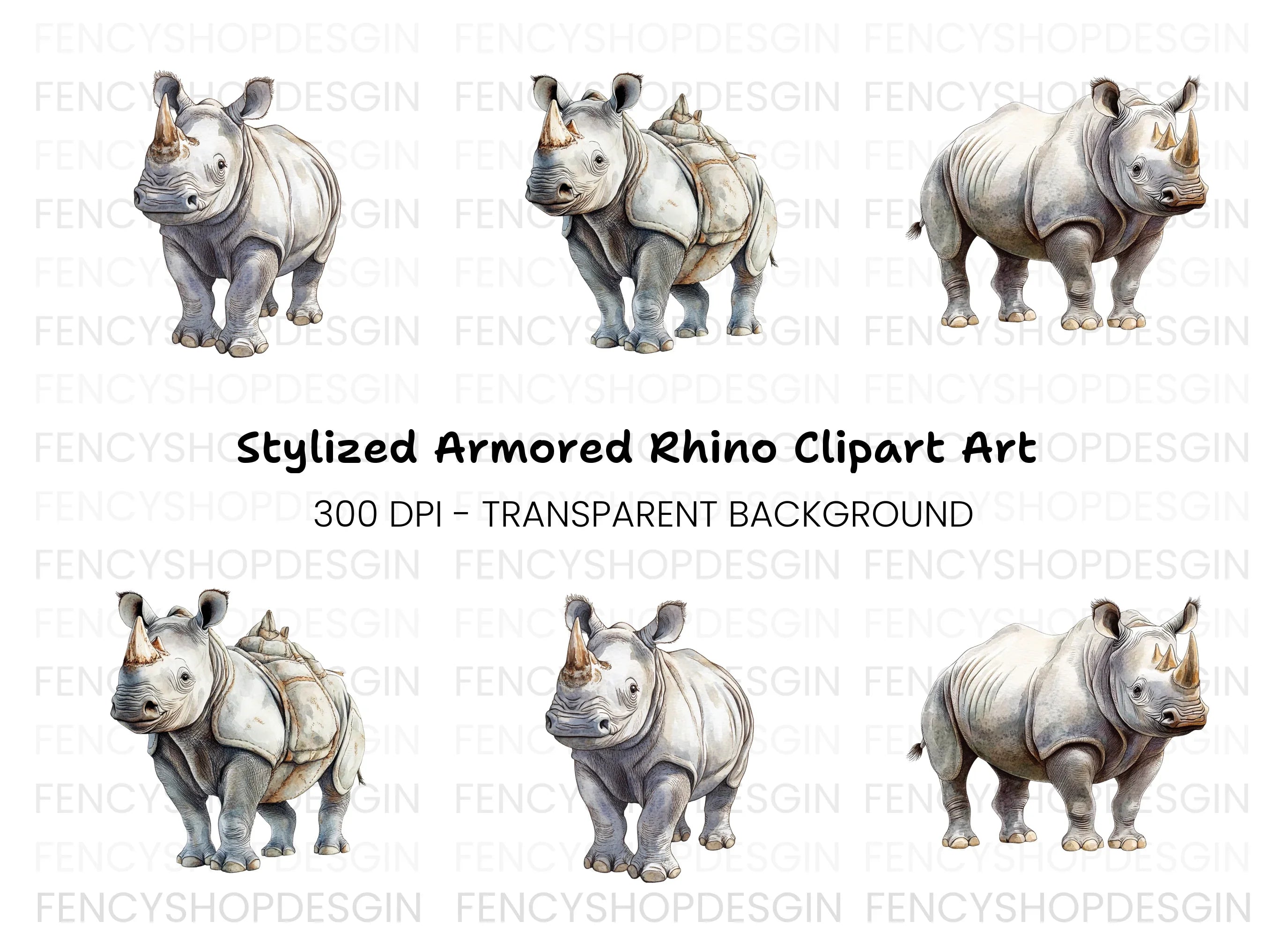 Baby Rhino Cute Wildlife Clipart Bundle