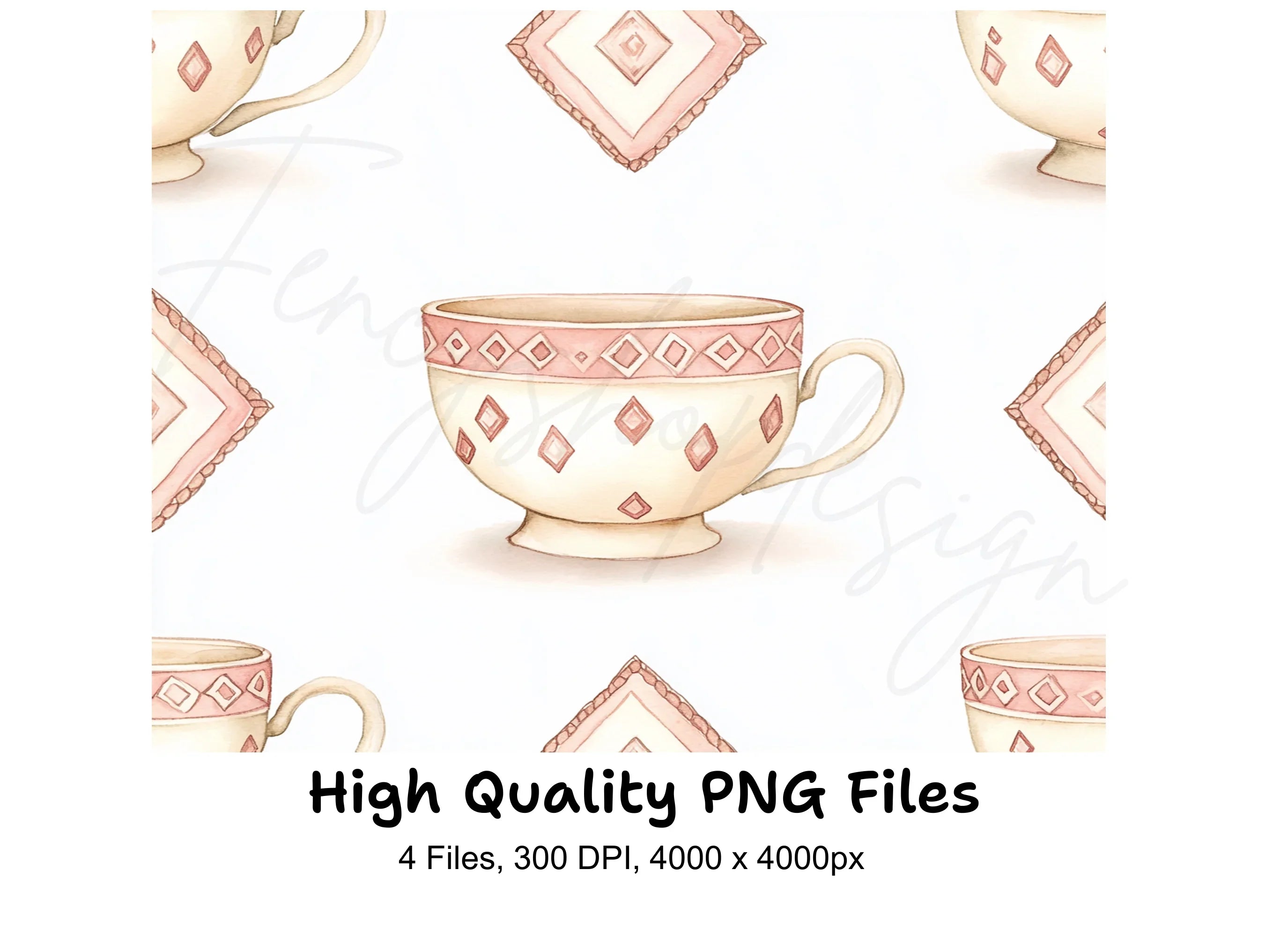 Boho Chic Teacups Clipart Bundle