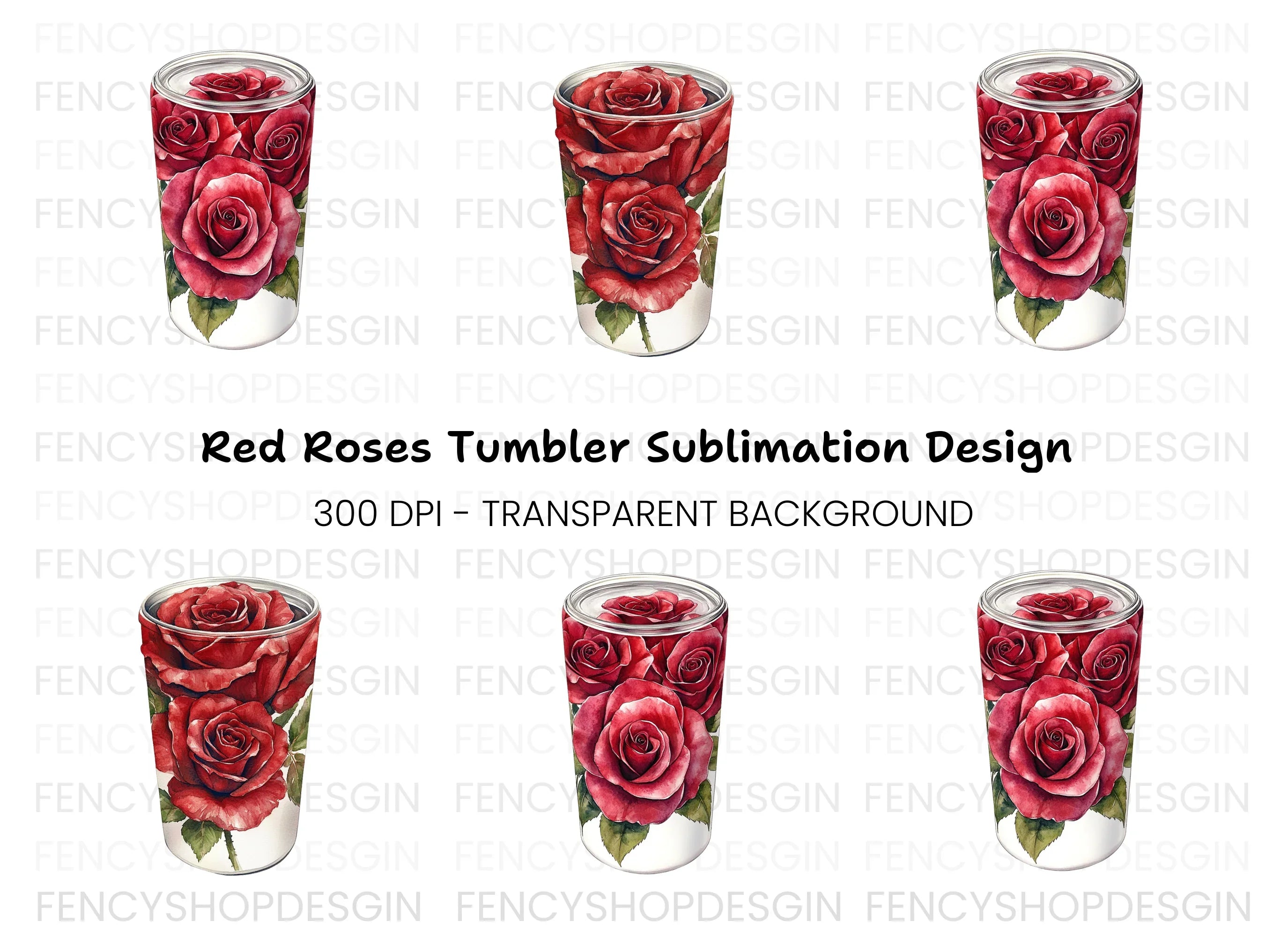 Red Rose Tumbler Clipart Bundle