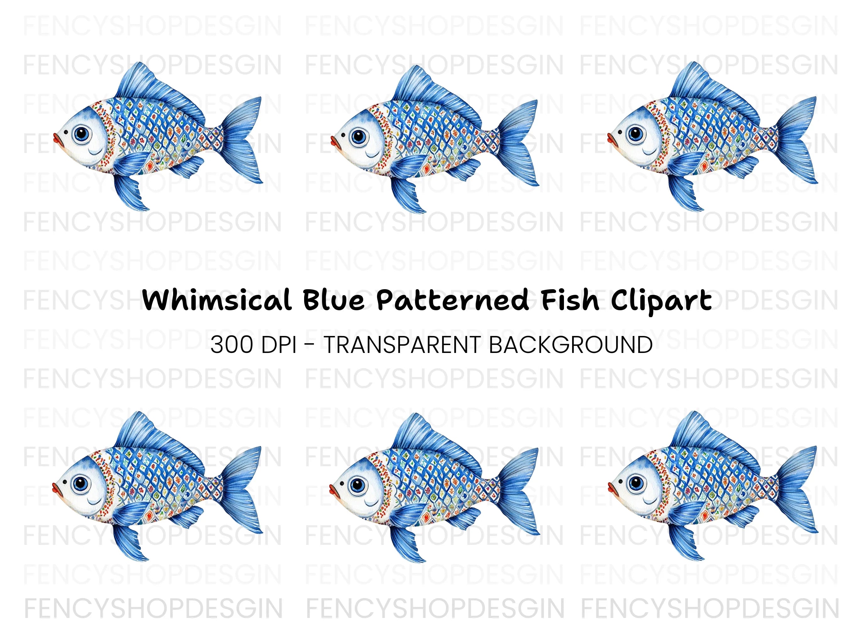Decorative Blue Fish Clipart Bundle