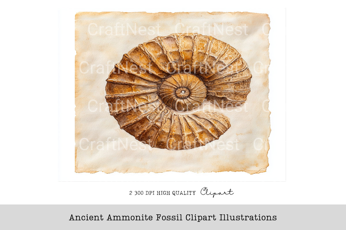 Ancient Ammonite Fossil Illustrations Clipart Bundle