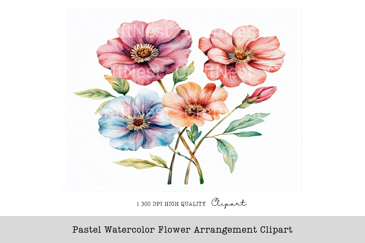 Pastel Flower Arrangement Clipart Bundle