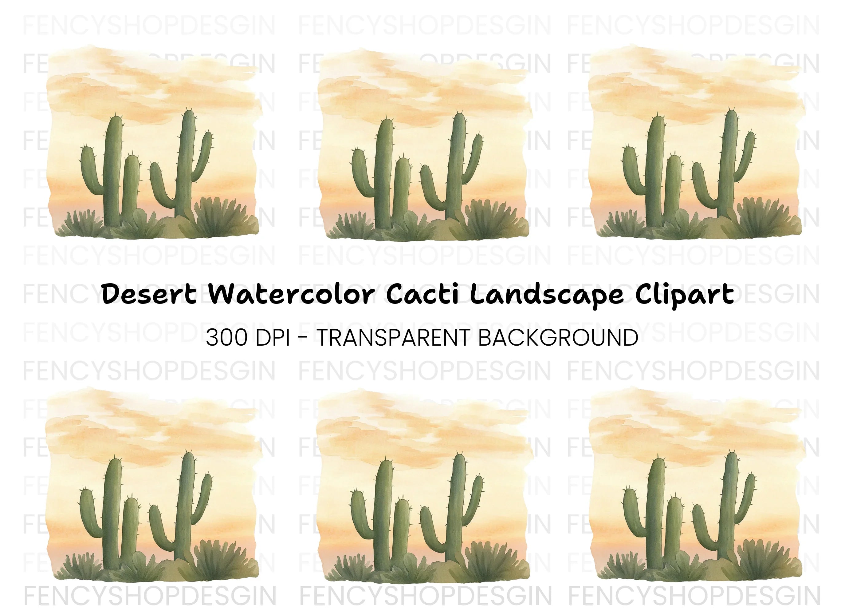 Desert Cactus Sunset Clipart Bundle