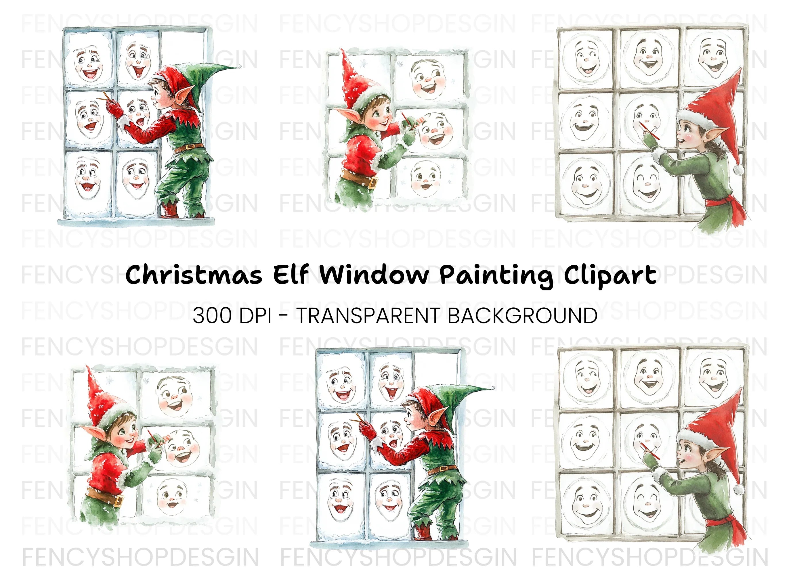 Christmas Elf Window Faces Clipart Bundle