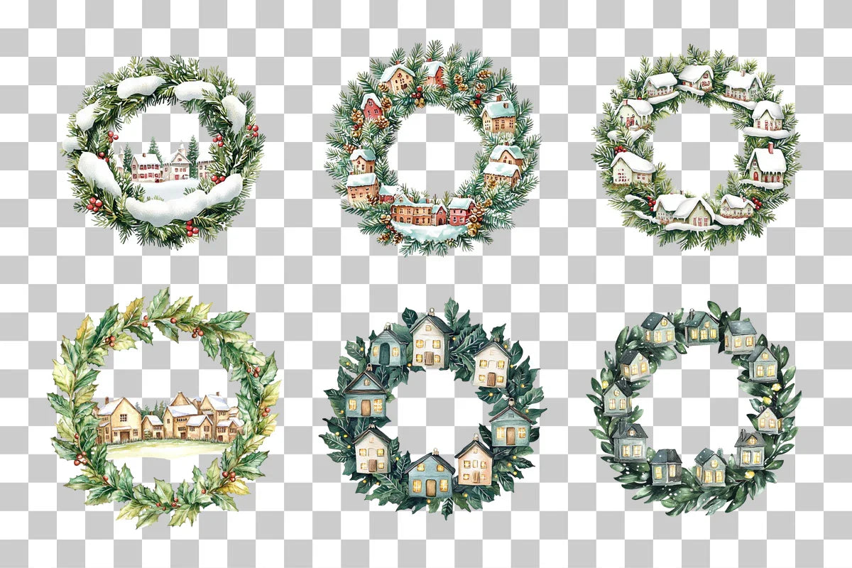 Christmas Village Wreath Scene Clipart Bundle - CraftNest - Digital Crafting and Art