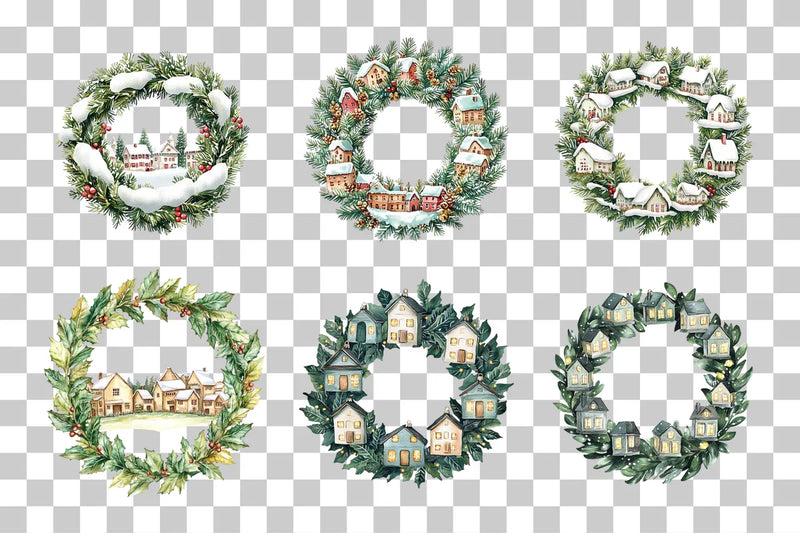 Christmas Village Wreath Scene Clipart Bundle - CraftNest - Digital Crafting and Art