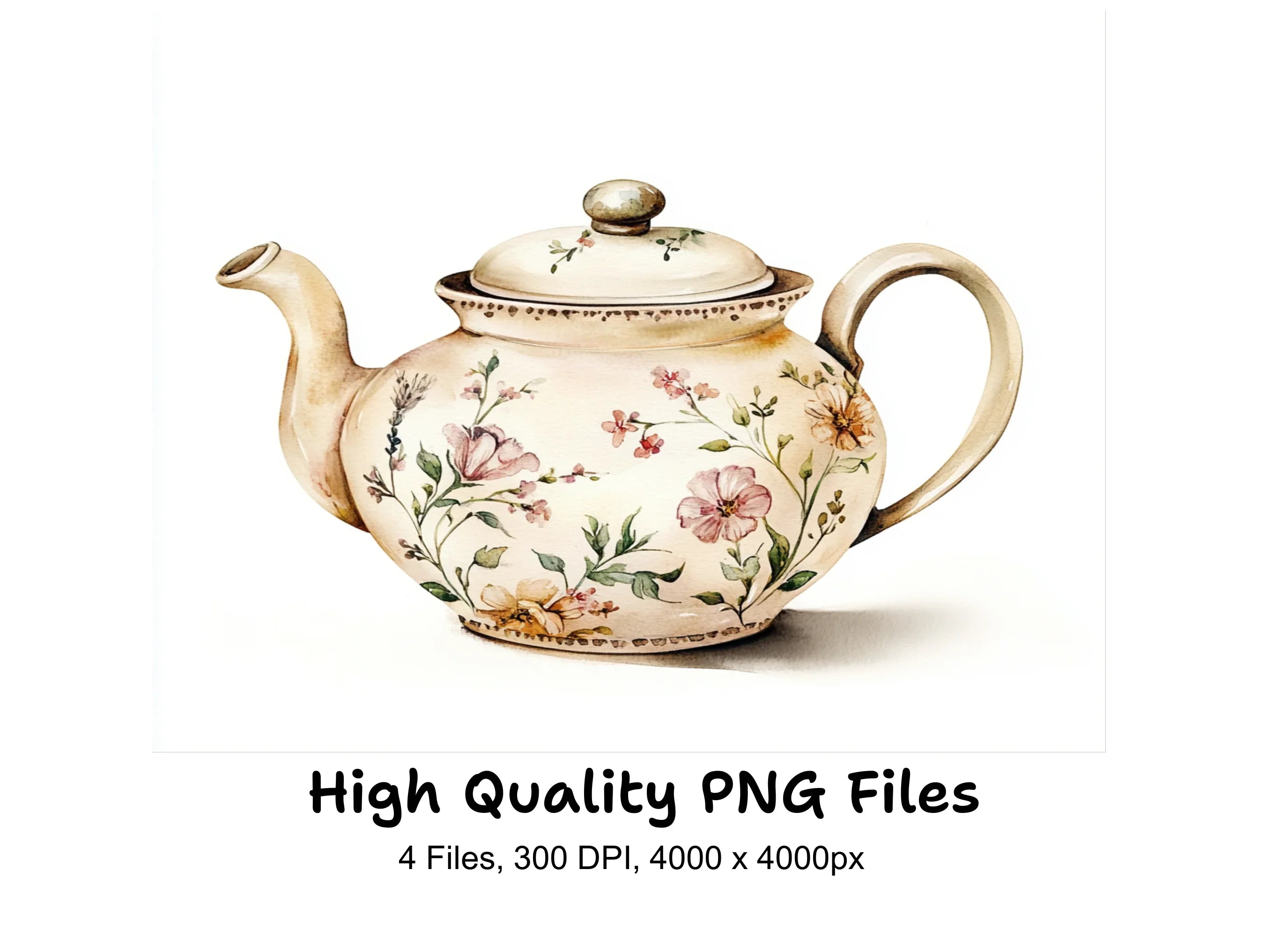 Rustic Floral Teapots Clipart Bundle