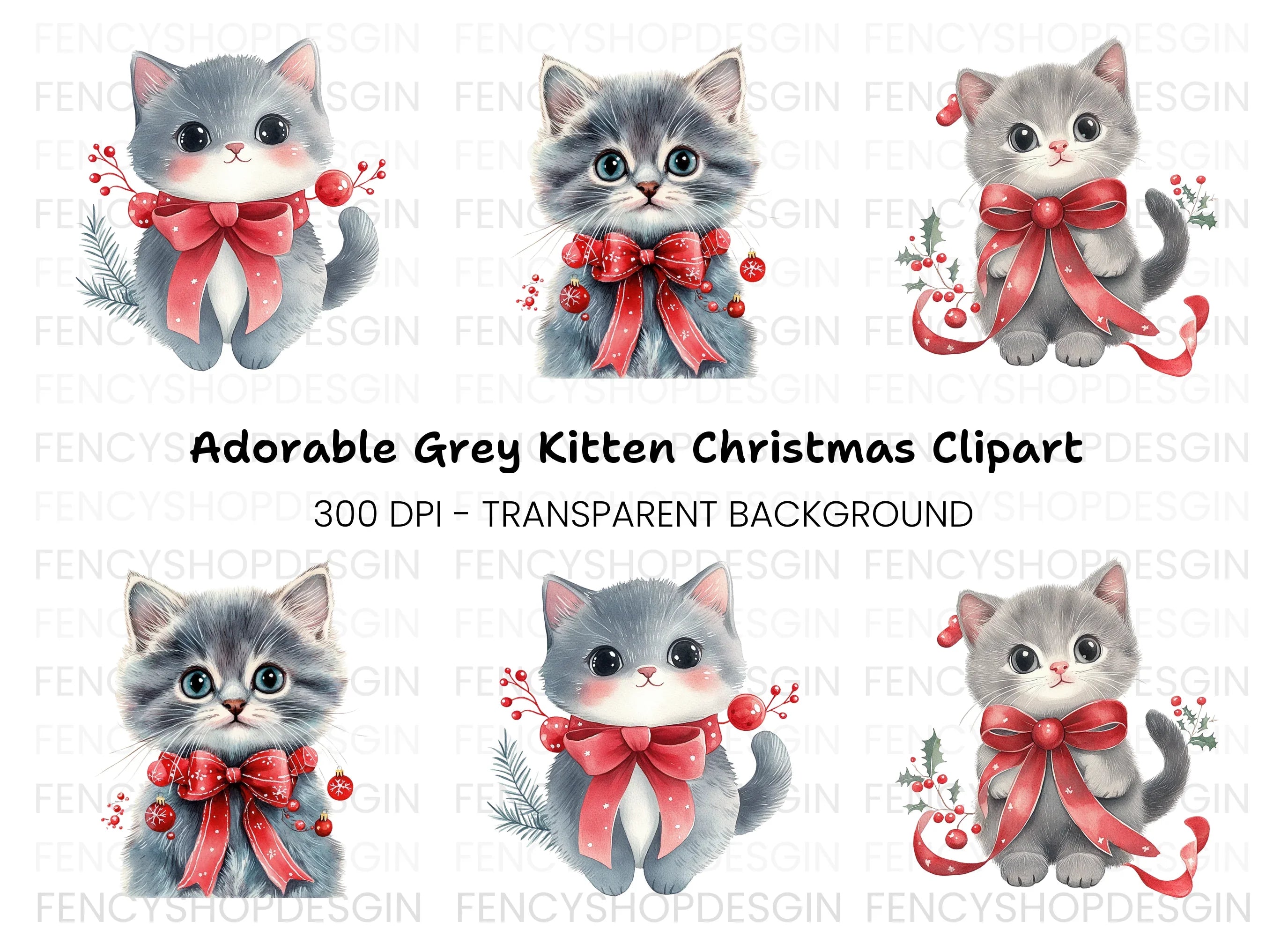 Cute Christmas Kittens Clipart Bundle