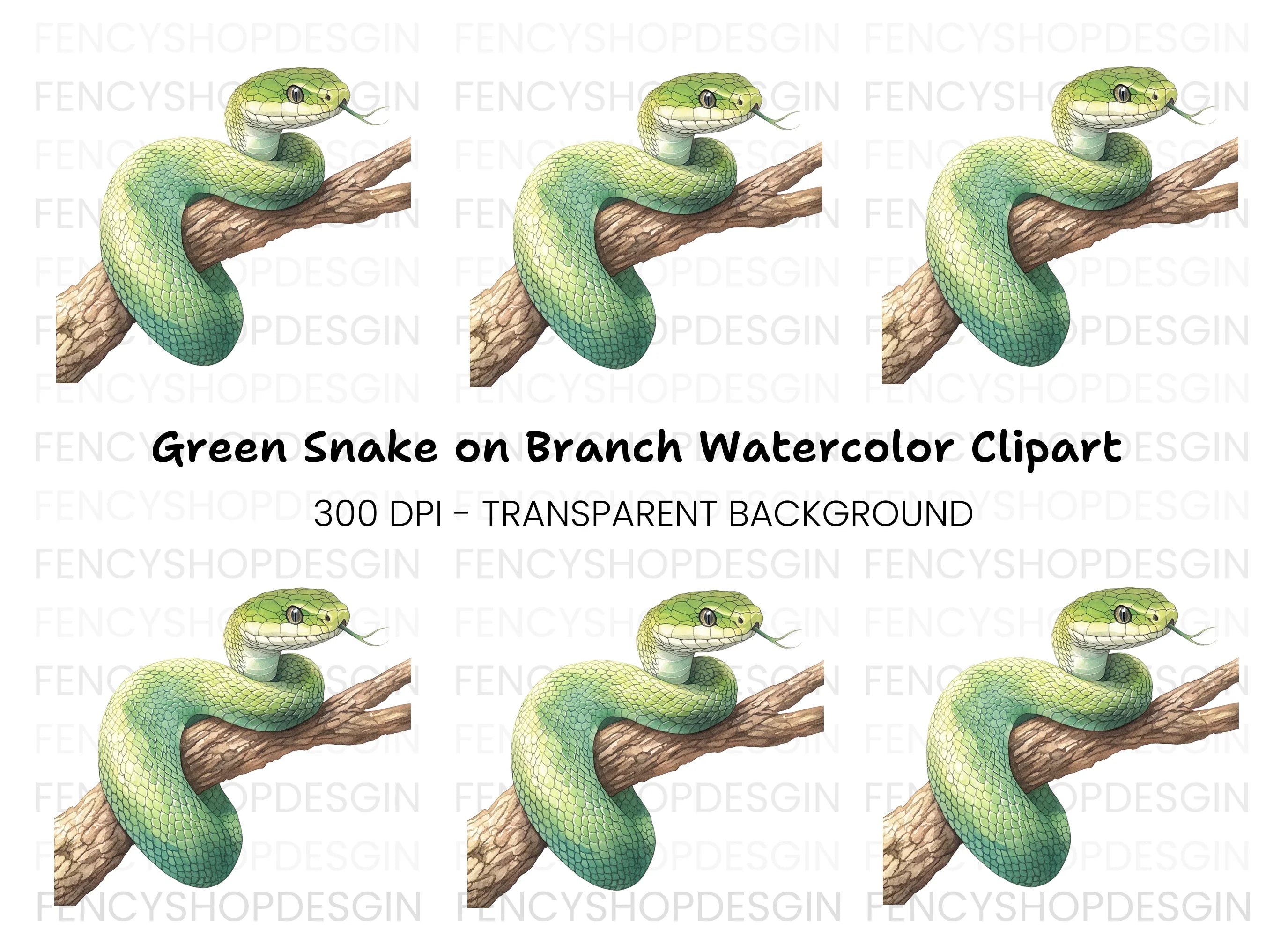 Green Snake on Branch Clipart Bundle
