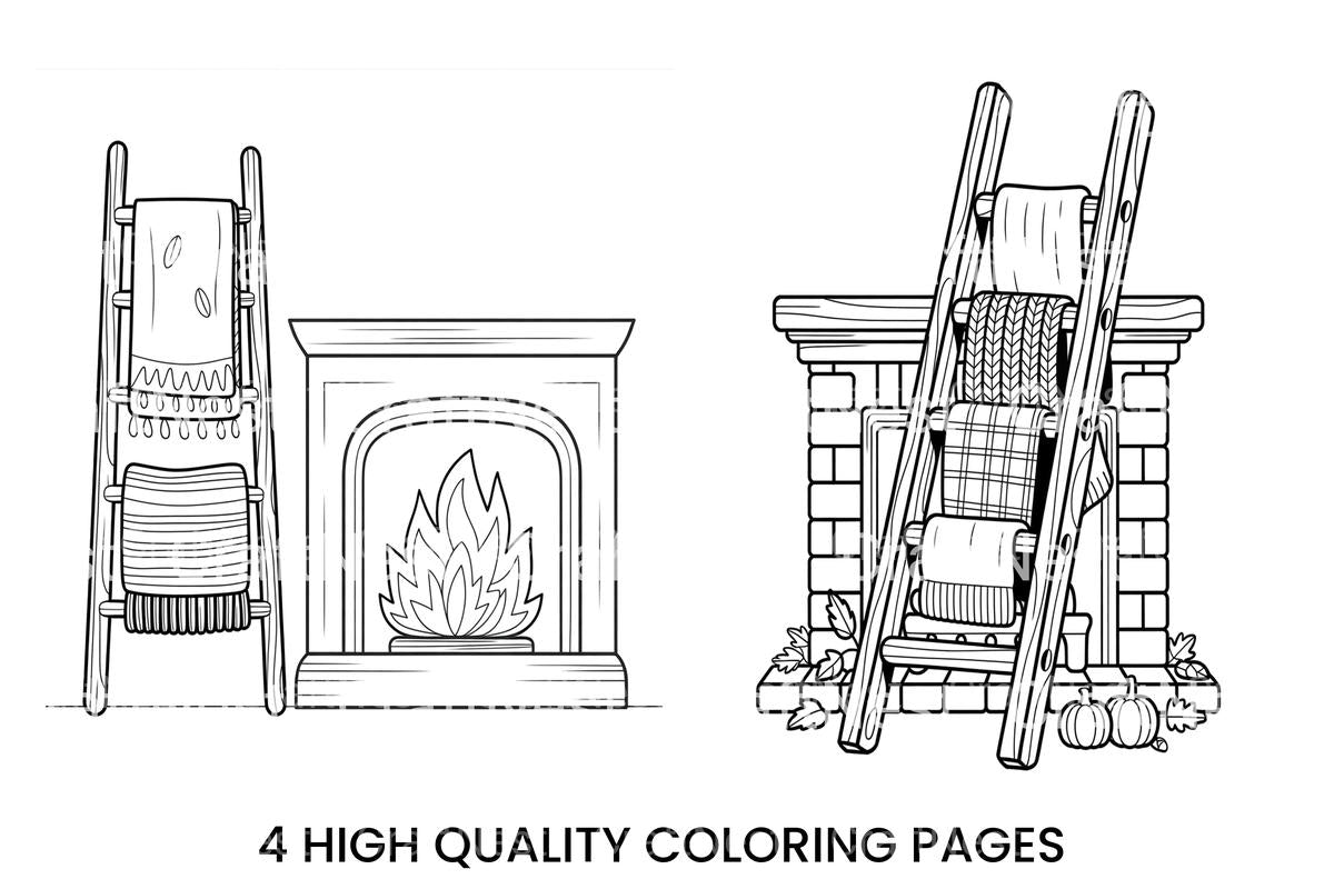 Autumn Fireplace with Blanket Ladder Coloring Books