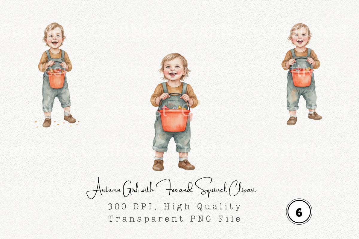 Autumn Girl With Fox And Squirrel Clipart Bundle