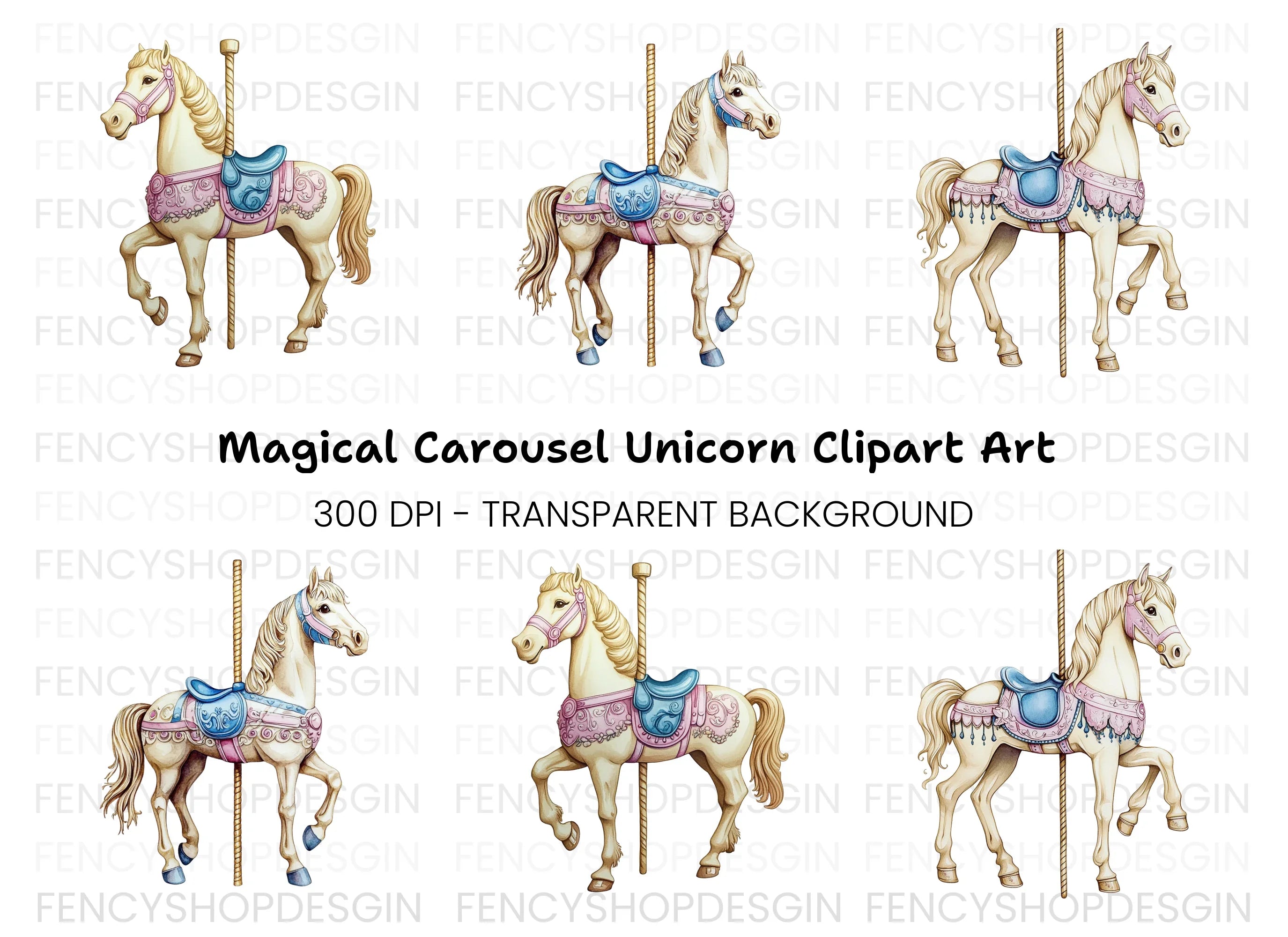 Elegant Carousel Horses Clipart Bundle