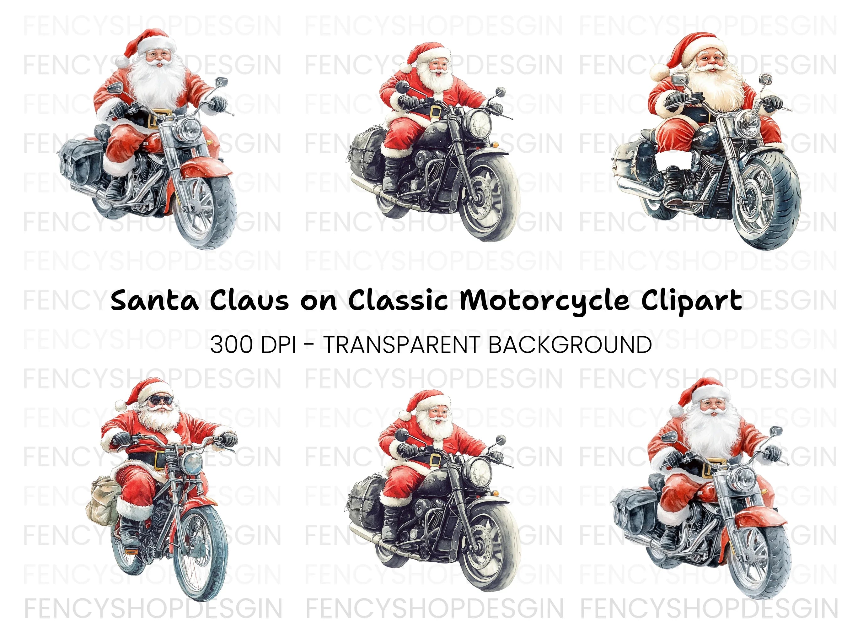 Santa Claus on Motorcycle Clipart Bundle