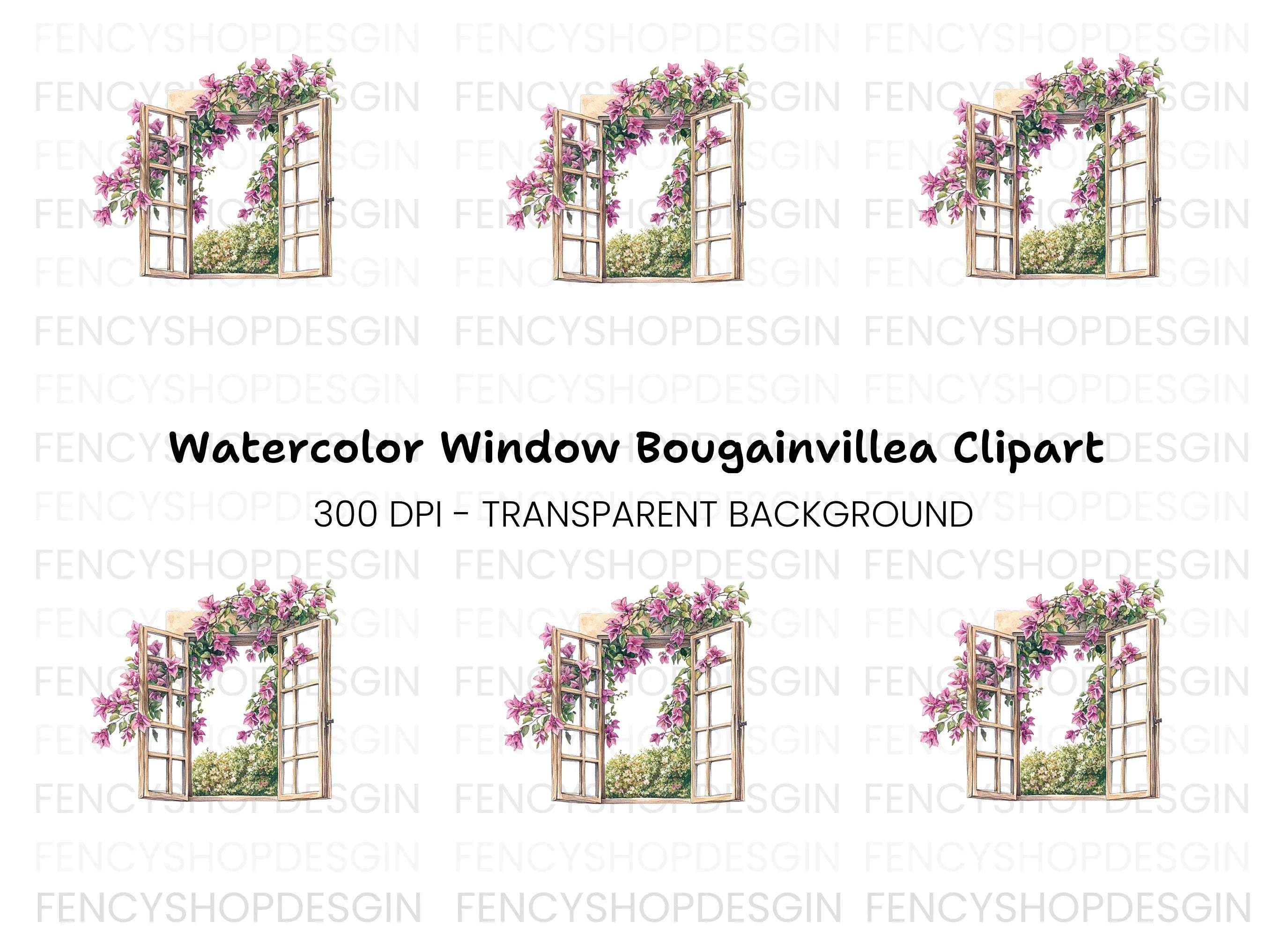 Open Window with Bougainvillea Clipart Bundle