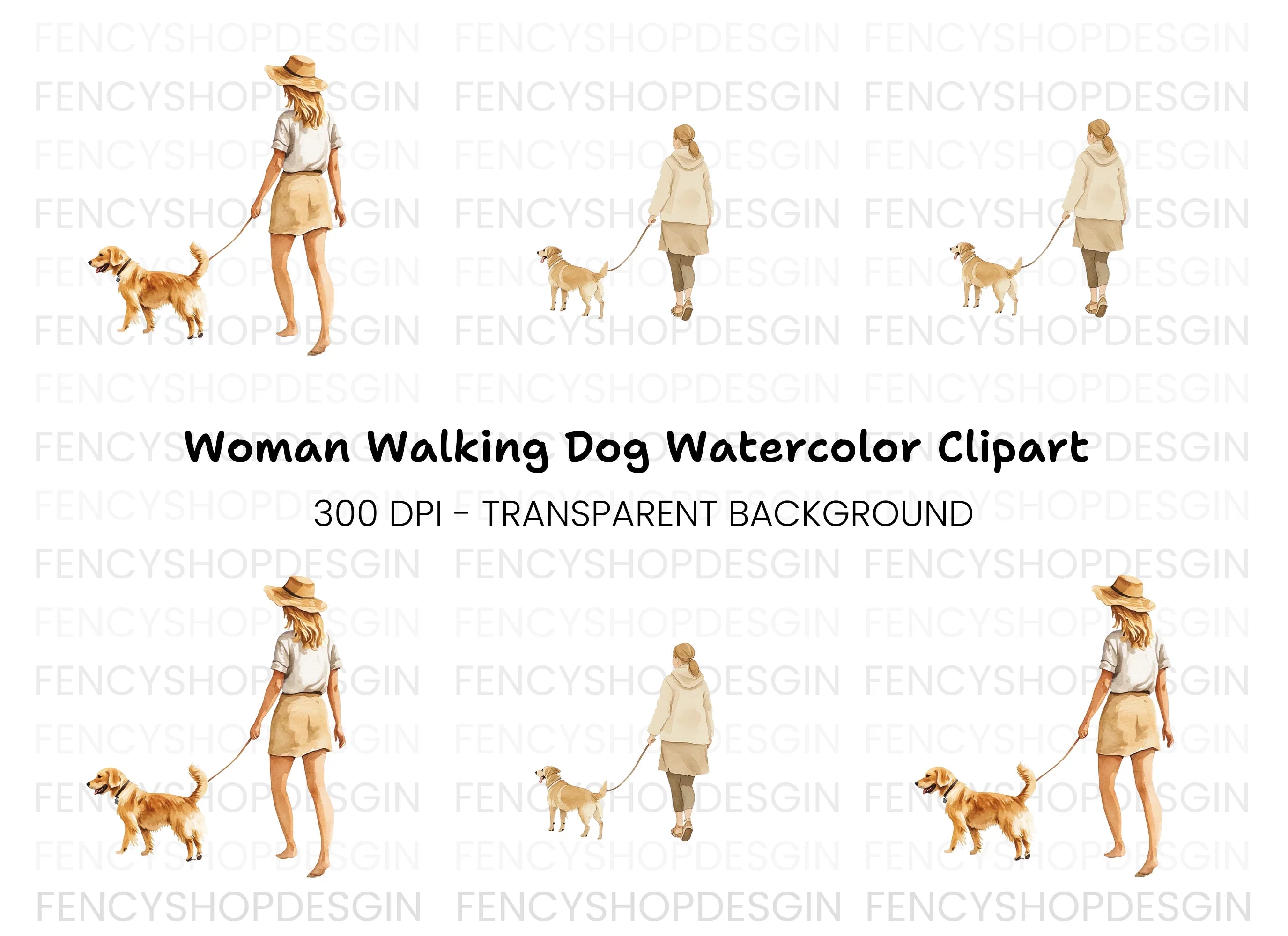 Women Walking Dogs Clipart Bundle