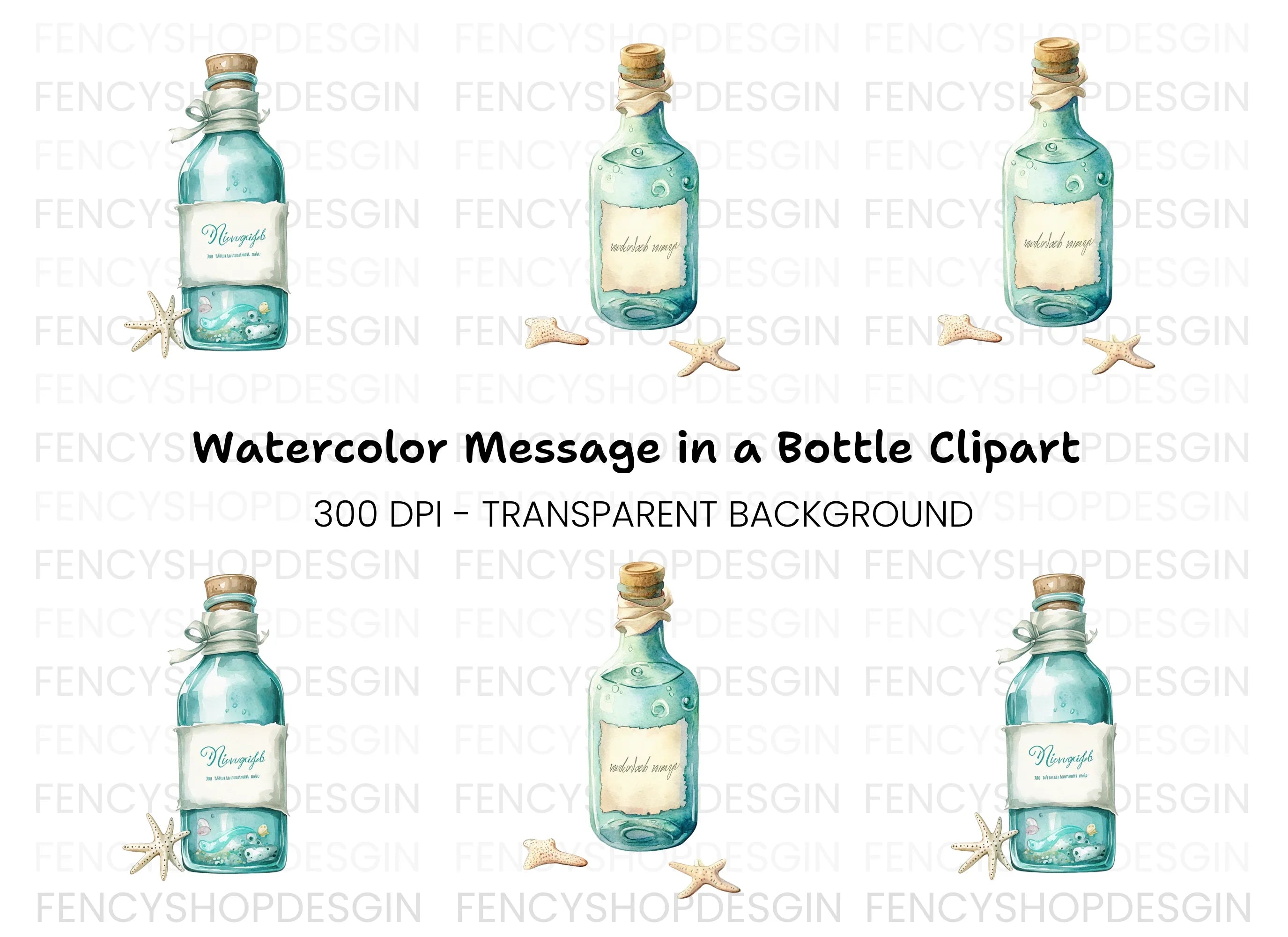 Ocean Message in a Bottle Clipart Bundle